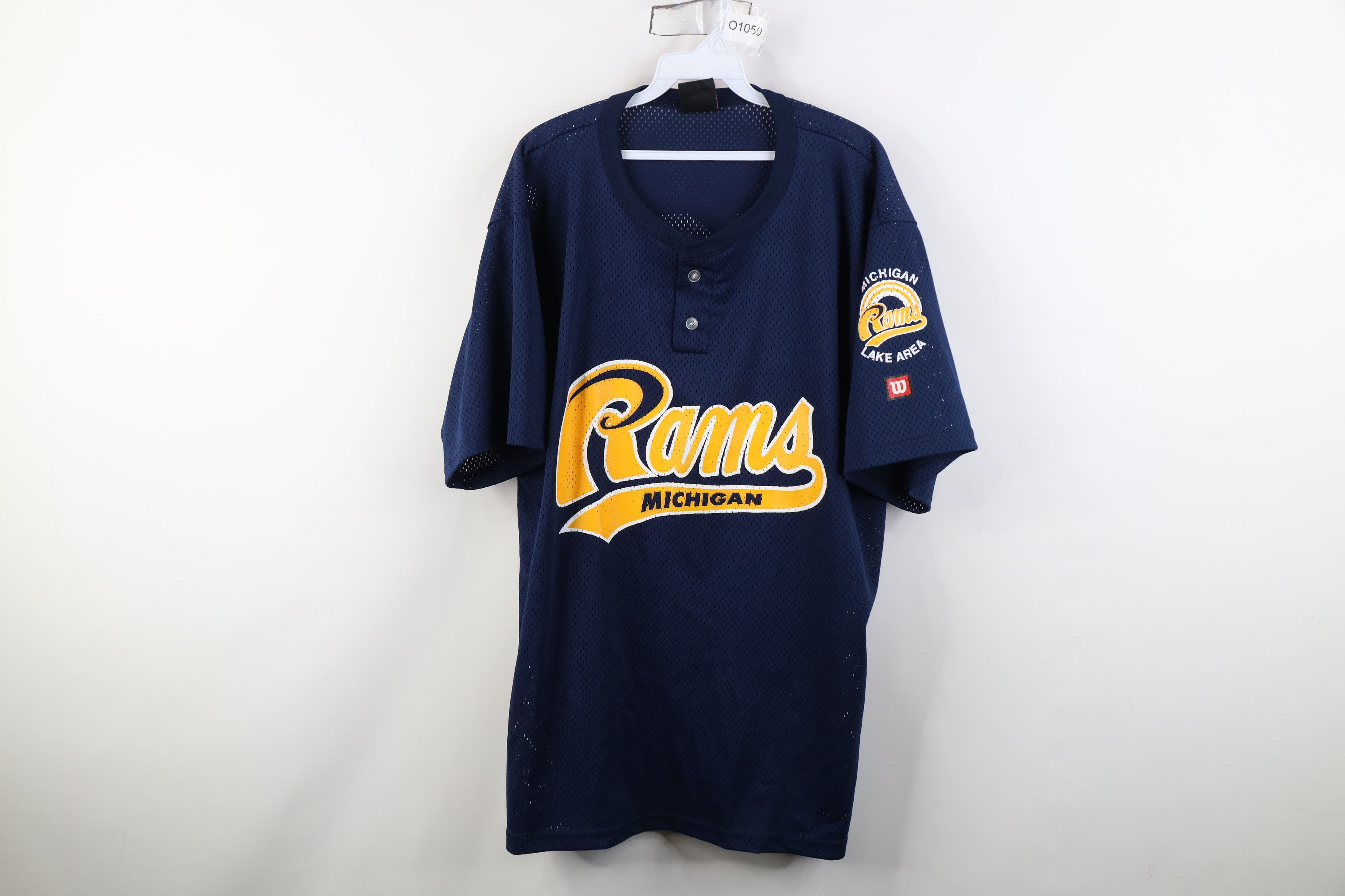 Vintage Vintage 90s Michigan Rams Mesh Henley Baseball Jersey Blue Size US XXL / EU 58 / 5 - 1 Thumbnail