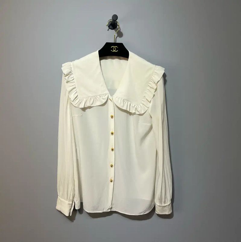 Miu Miu Miu Miu White Silk Blouse with Ruffles 0089 Size M / US 6-8 / IT 42-44 - 1 Thumbnail
