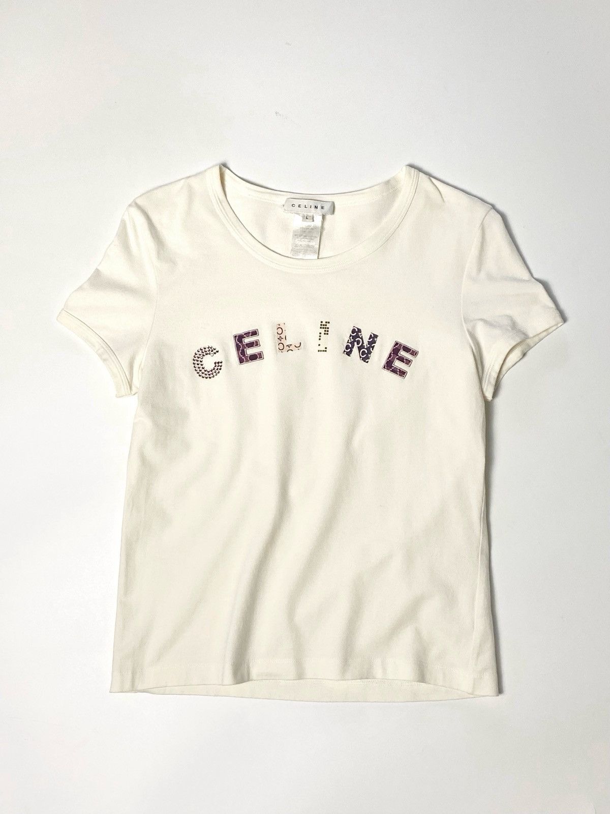 Celine CELINE - Baby Tee Embroidered Logo Size L / US 10 / IT 46 - 10 Thumbnail
