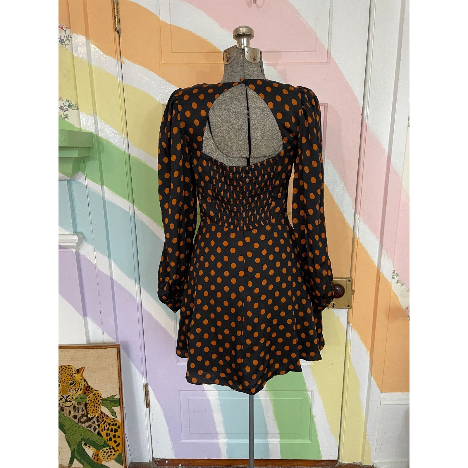 For Love & Lemons For Love & Lemons Lark Black Gold Polka Dot Mini Dress S Size S / US 4 / IT 40 - 6 Thumbnail