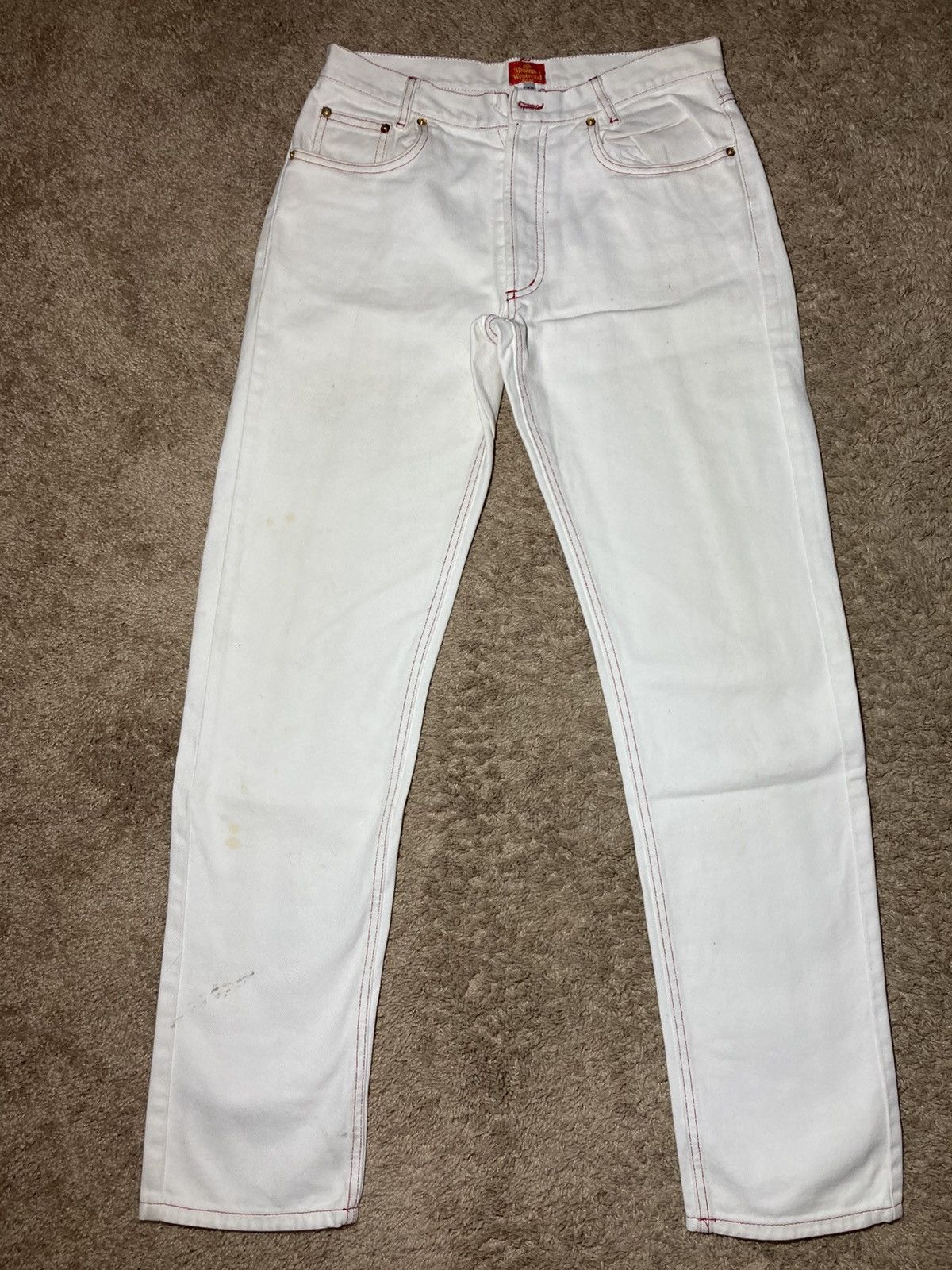 Vivienne Westwood 90s Vivienne Westwood Slim Straight Jeans Contrast VW White Size US 32 / EU 48 - 2 Thumbnail