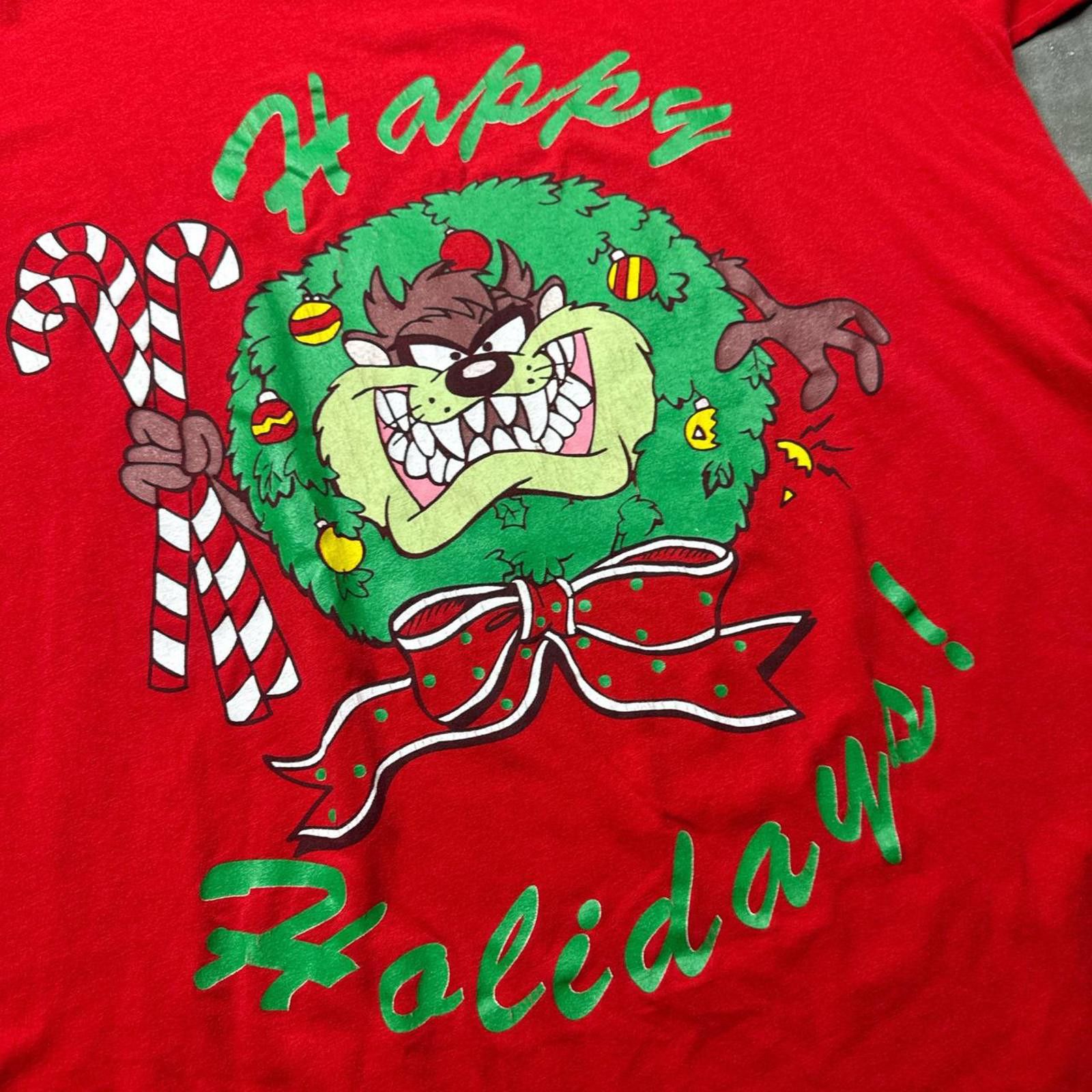 Other Looney Tunes Single Stitch 90’s Taz Wreath Christmas T-Shirt Size US M / EU 48-50 / 2 - 3 Thumbnail