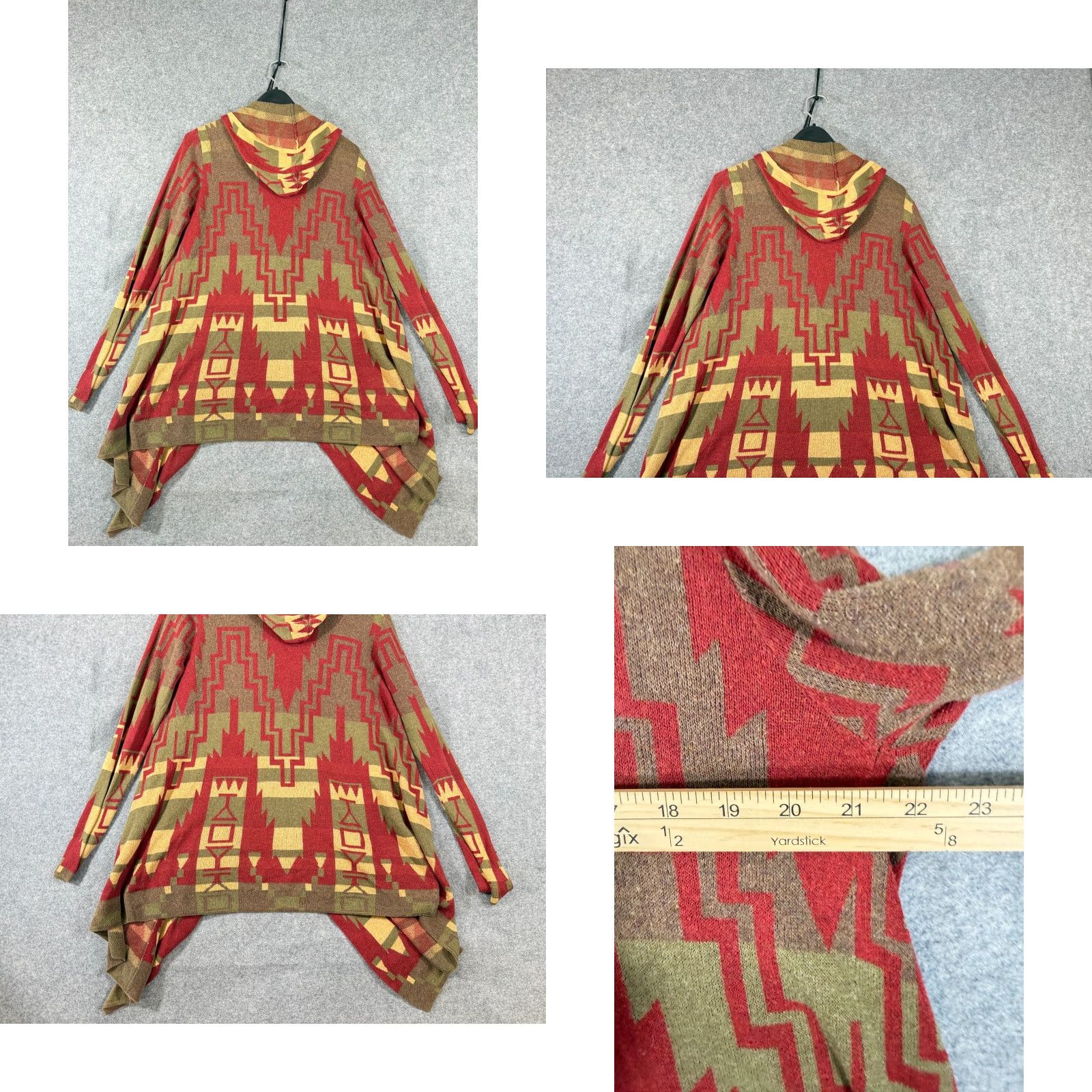 Vintage Tasha Polizzi Sweater Womens S Red Green Aztec Hooded Open Front Cardigan Size S / US 4 / IT 40 - 8 Thumbnail