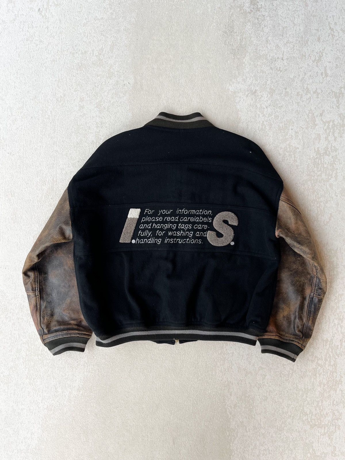 Issey Miyake 1980’s ISSEY MIYAKE Care label Wool/Leather Varsity Bomber Size US XL / EU 56 / 4 - 2 Thumbnail