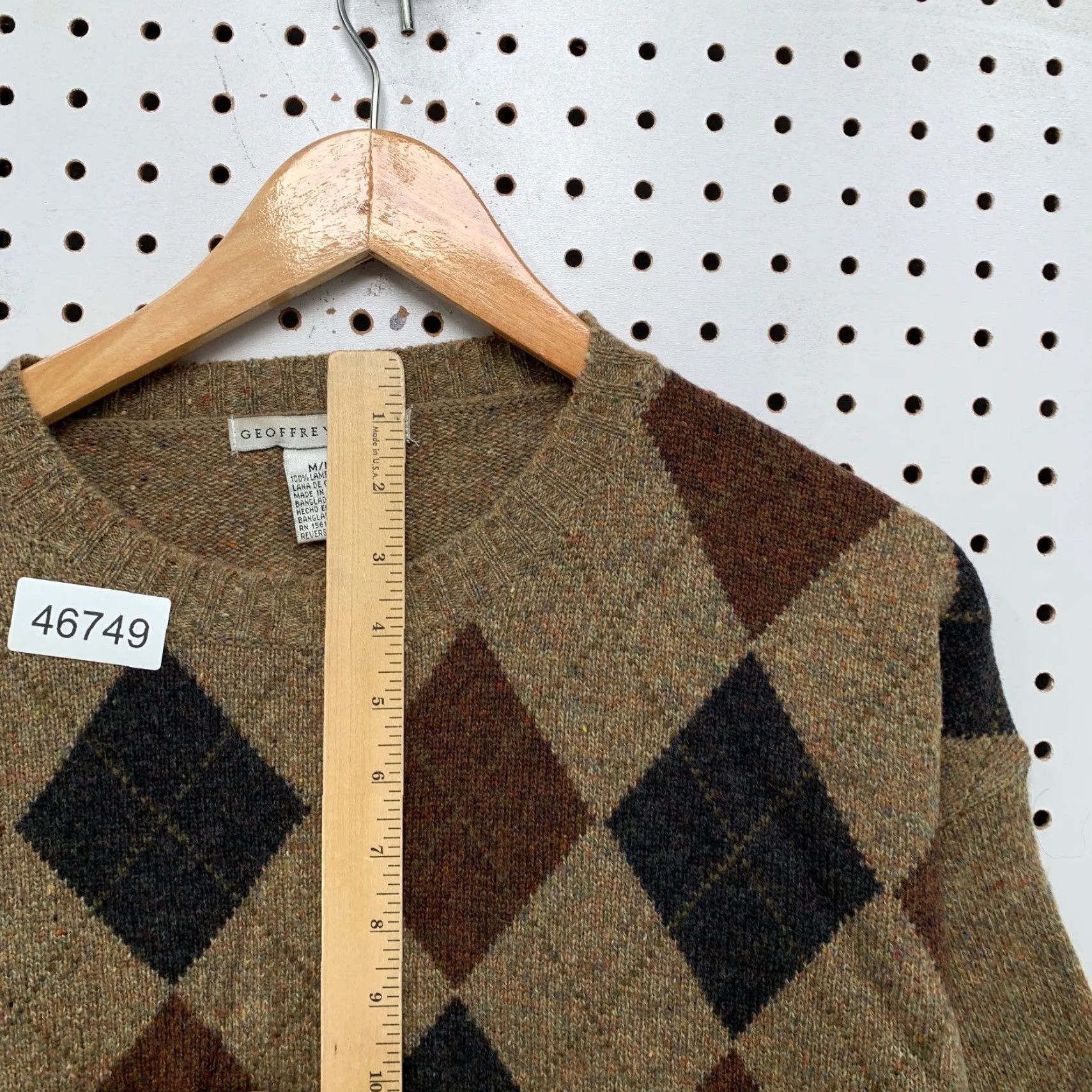 Geoffrey Beene VINTAGE Geoffrey Beene Argyle Wool Sweater Men M Brown Crewneck Pullover Knit Winter Fall Regular Size US M / EU 48-50 / 2 - 7 Thumbnail