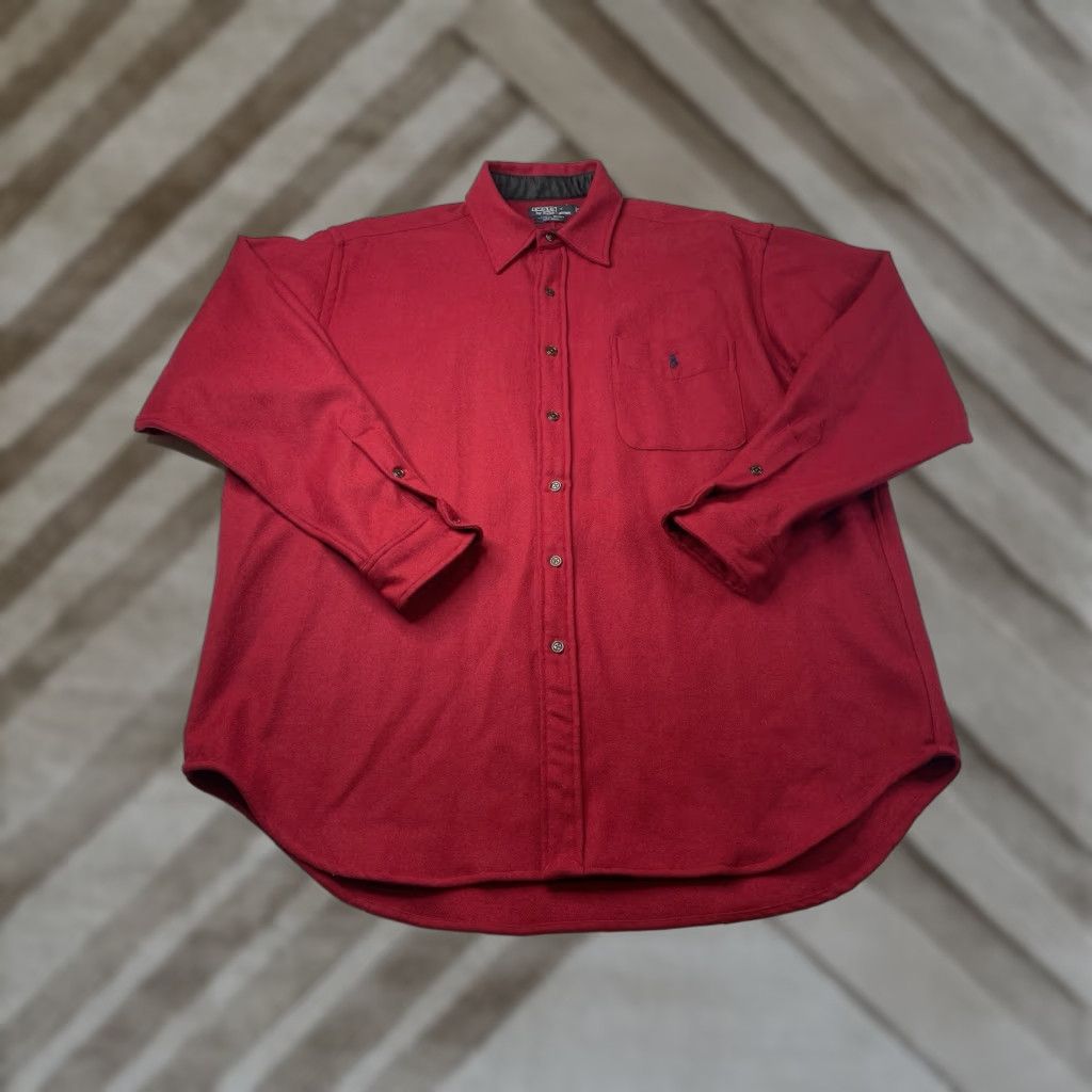 Polo Ralph Lauren VINTAGE Polo Ralph Lauren Shirt Mens XL Red Wool Flannel Heavyweight Button-Front Polo Ralph Lauren Shirt Size US XL / EU 56 / 4 - 1 Thumbnail