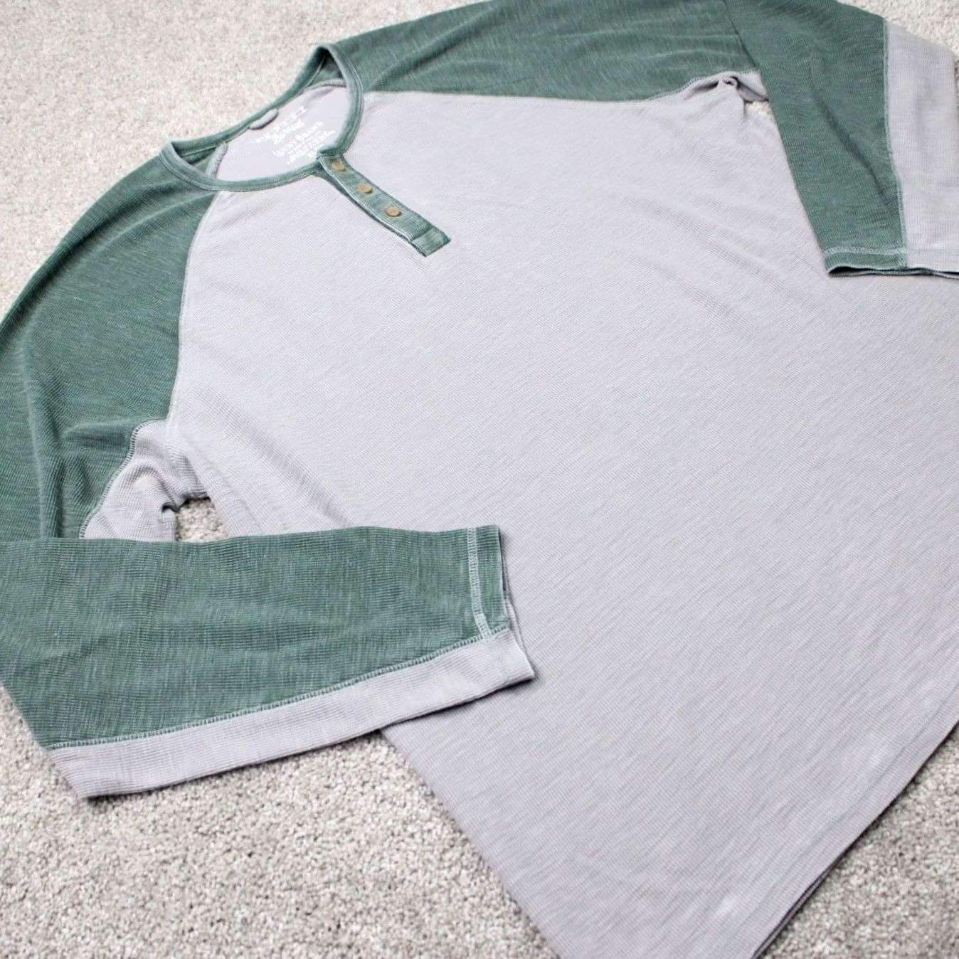Lucky Brand Lucky Brand Henley Shirt Mens XL Gray/Green Venice Burnout Long Sleeve Pullover Size US XL / EU 56 / 4 - 4 Thumbnail