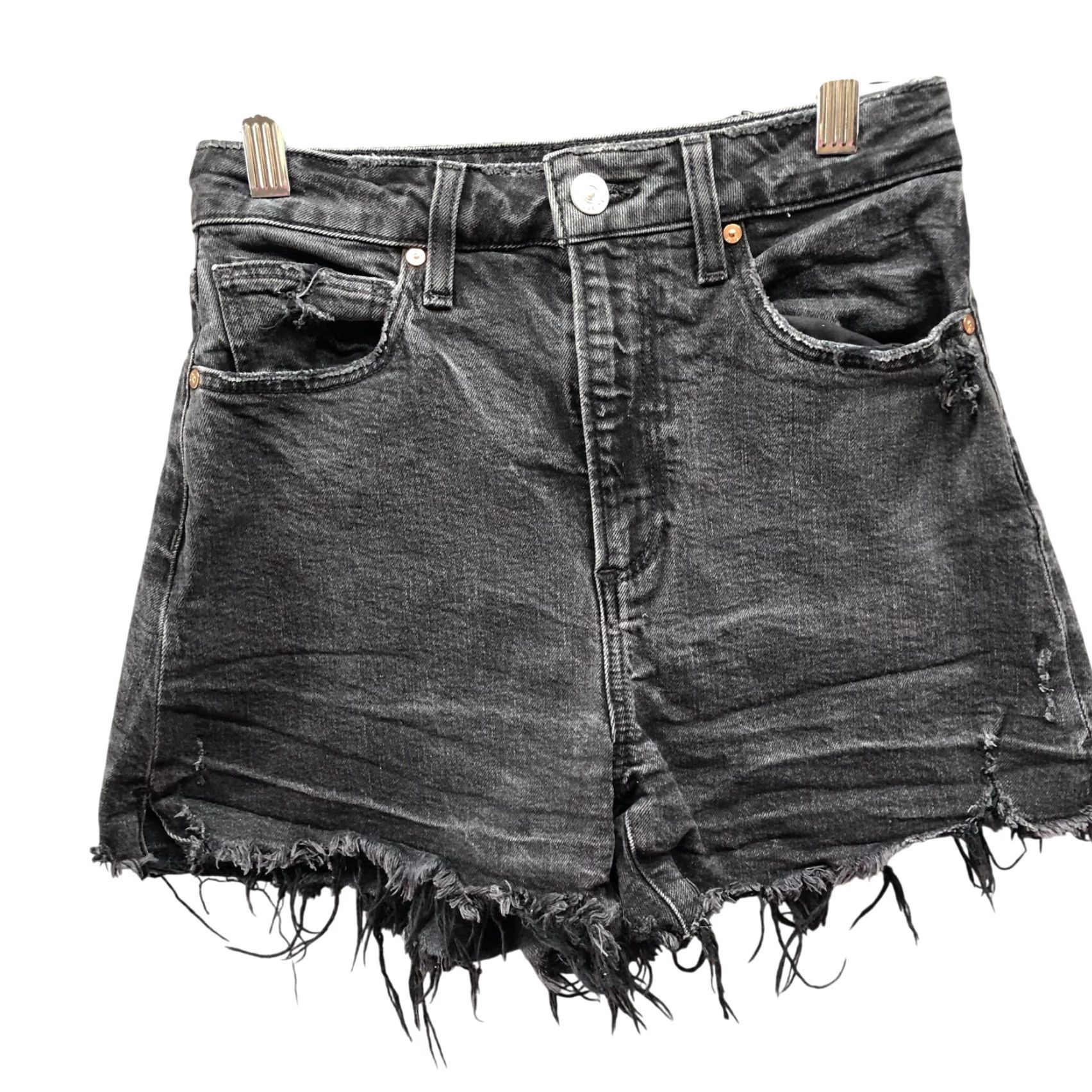 Paige Paige Dani Denim Shorts Womens 25 Black Cutoff Fringe High Rise Stretch De nim Short s with Pockets Size 42" / US 20 - 2 Thumbnail