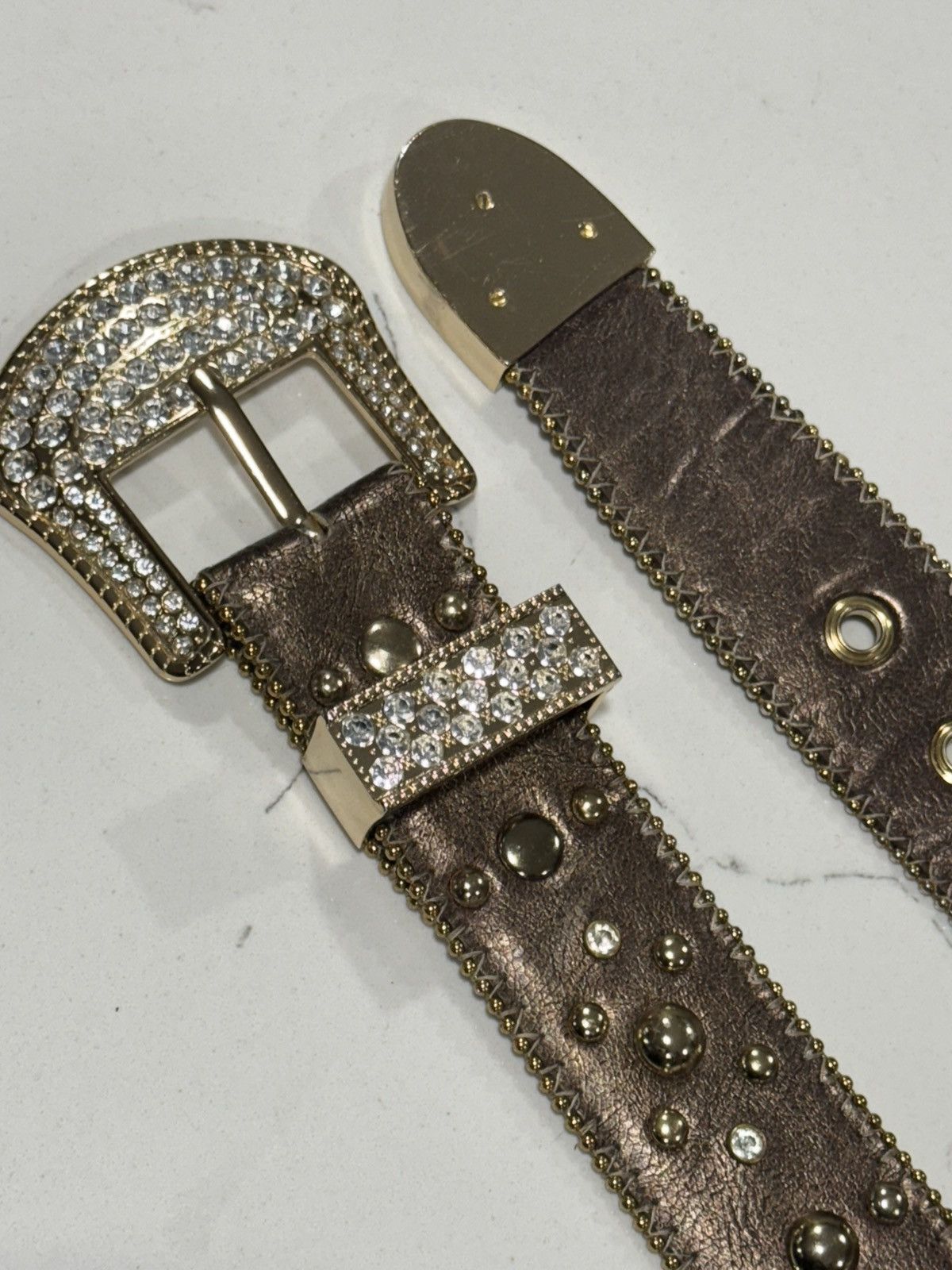 Vintage Vintage Kathy Van Zealand Rhinestone Cowboy Y2K Belt Size 32 - 13 Thumbnail