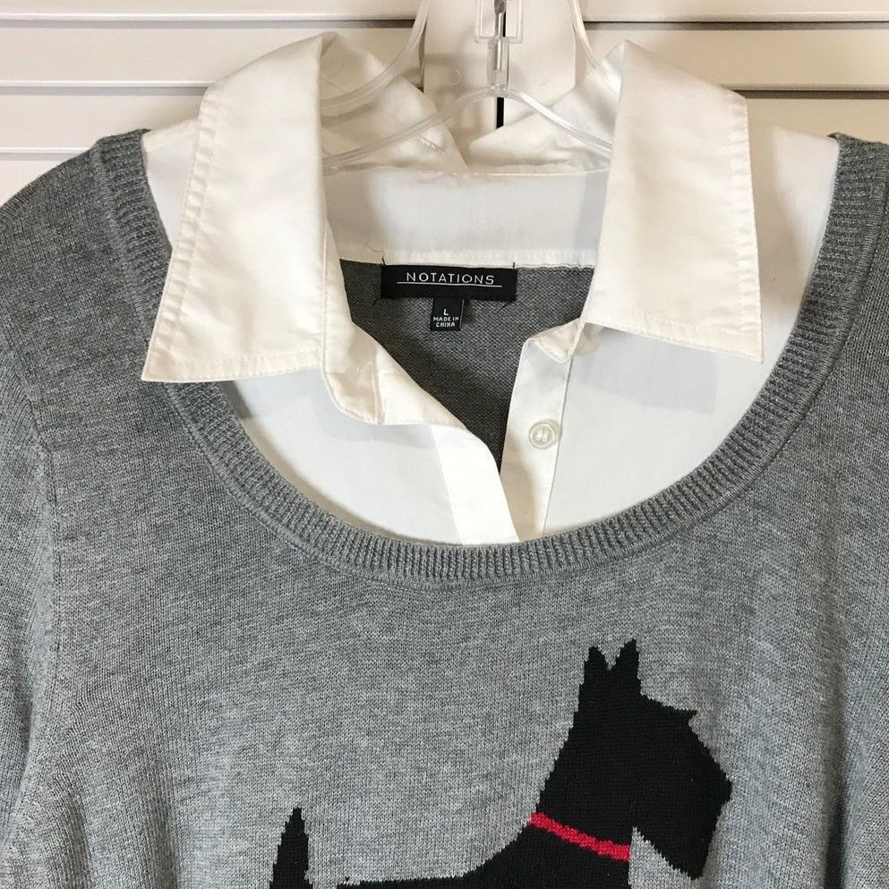 Other Notations Scottish Terrier V-neck ¾ Sleeve Sweater L Size L / US 10 / IT 46 - 6 Thumbnail