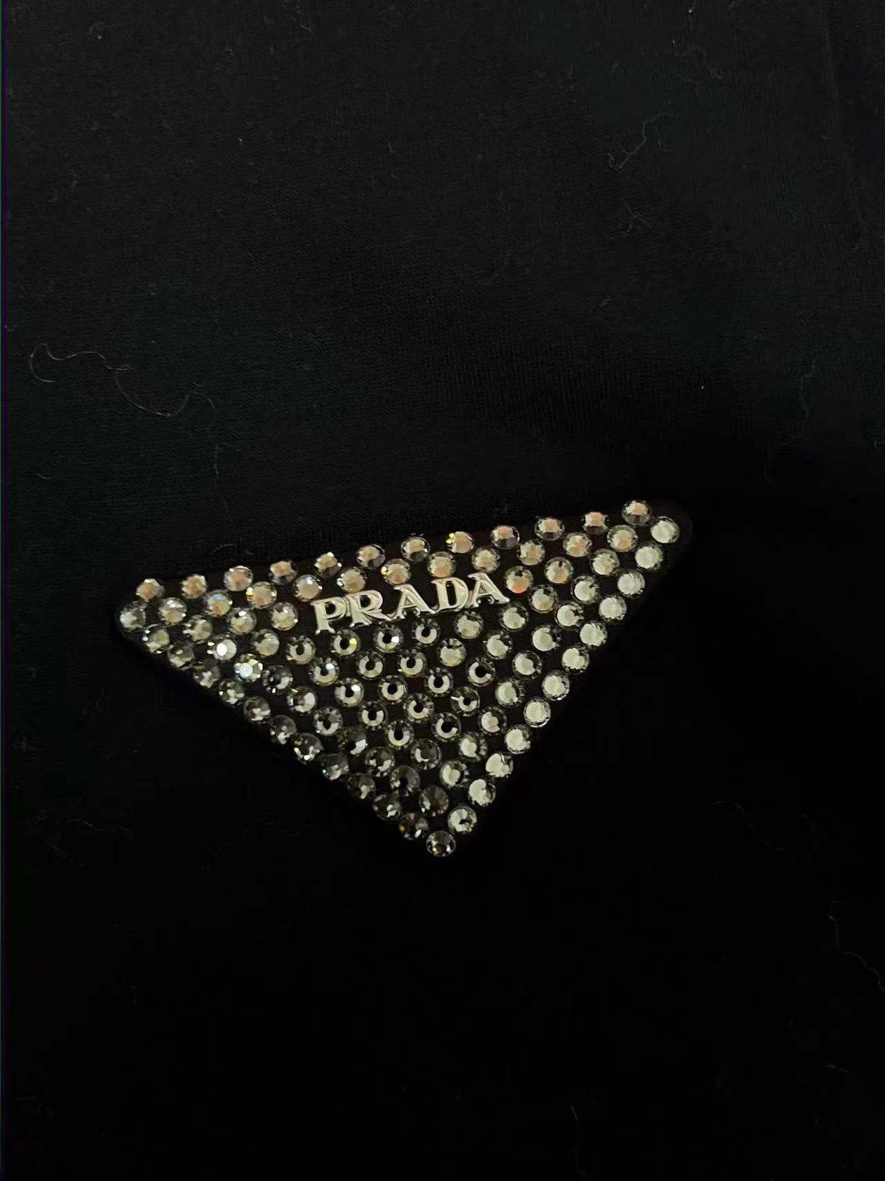 Prada Prada Black Crystal Triangle Logo Short Sleeve T-Shirt XS Size XS / US 0-2 / IT 36-38 - 4 Thumbnail