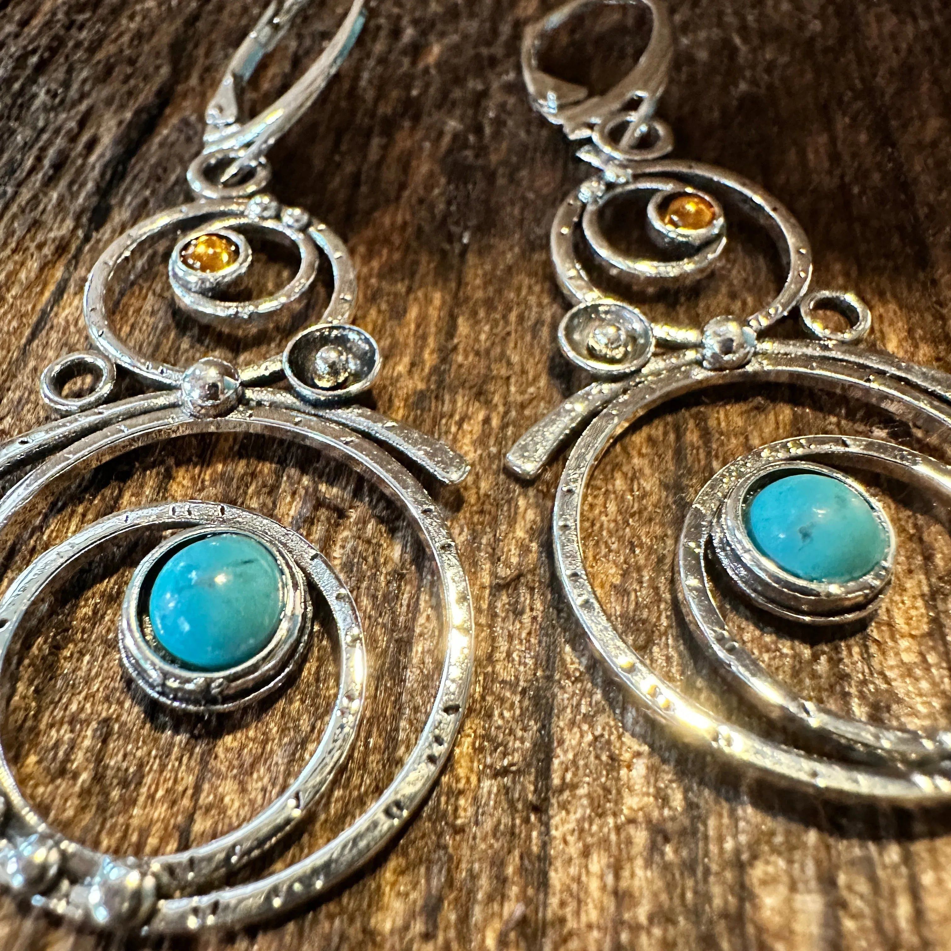 Other Boho Hippie Western Turquoise Stone Circle Silver Drop Wire Size ONE SIZE - 4 Thumbnail