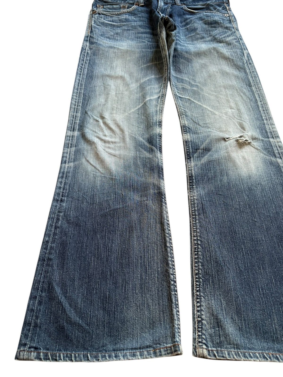 Edwin Vintage Edwin Blue Trip Faded Mud Wash Distress Flare Jeans Size US 34 / EU 50 - 6 Thumbnail
