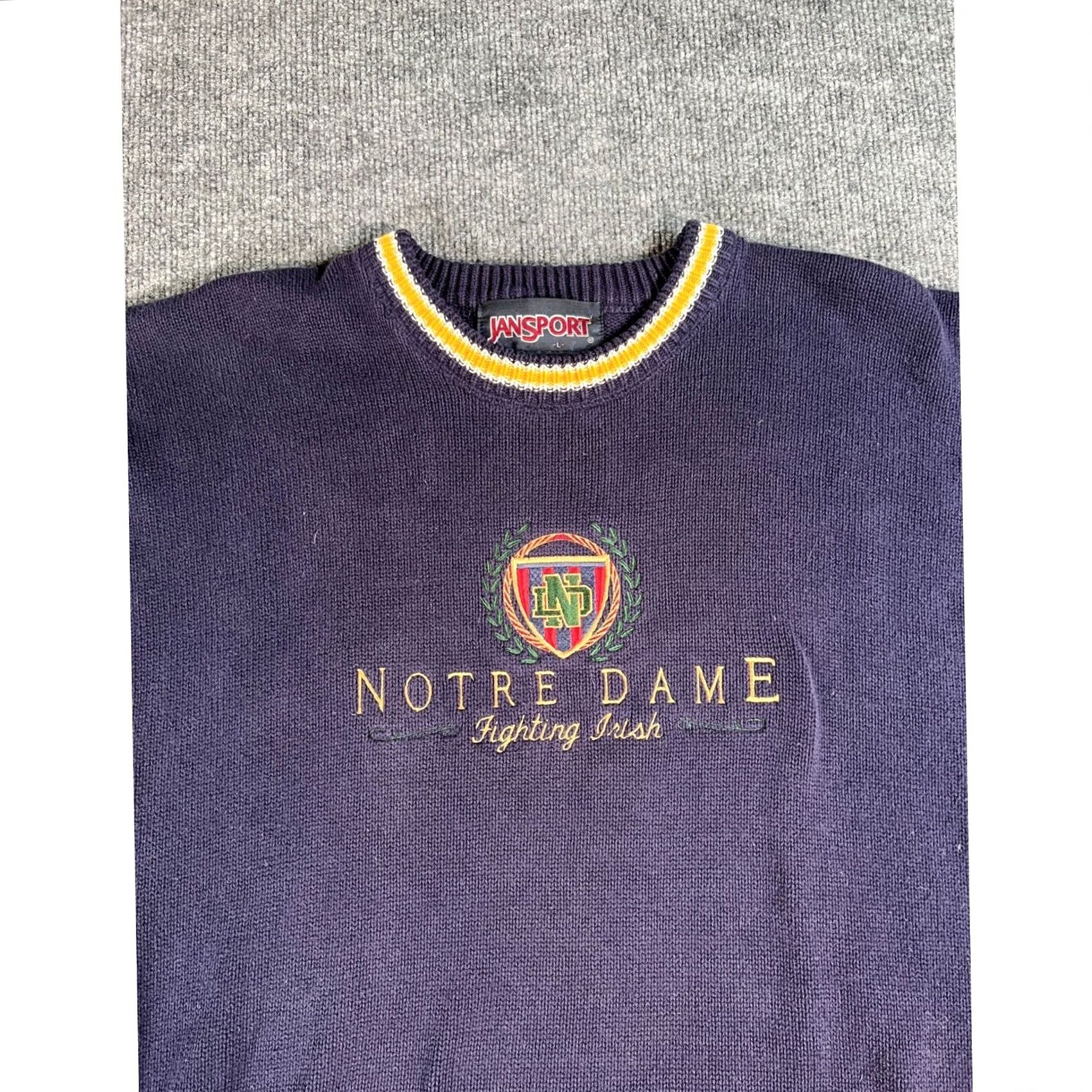 Jansport VINTAGE JanSport Notre Dame Sweater Mens Large Navy Blue Fighting Irish Knit Size US L / EU 52-54 / 3 - 3 Thumbnail