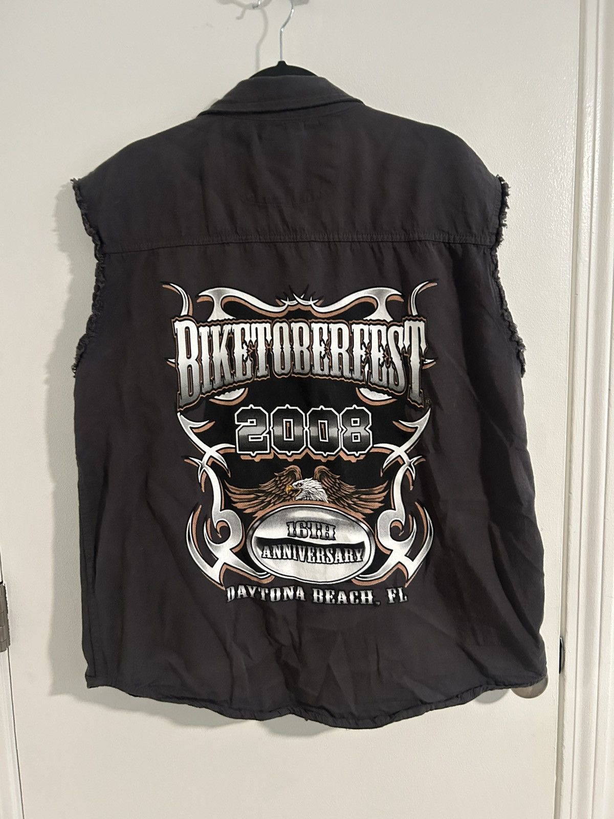 Harley Davidson Sleeveless VINTAGE biker daytona beach denim jacket Size US XL / EU 56 / 4 - 2 Thumbnail