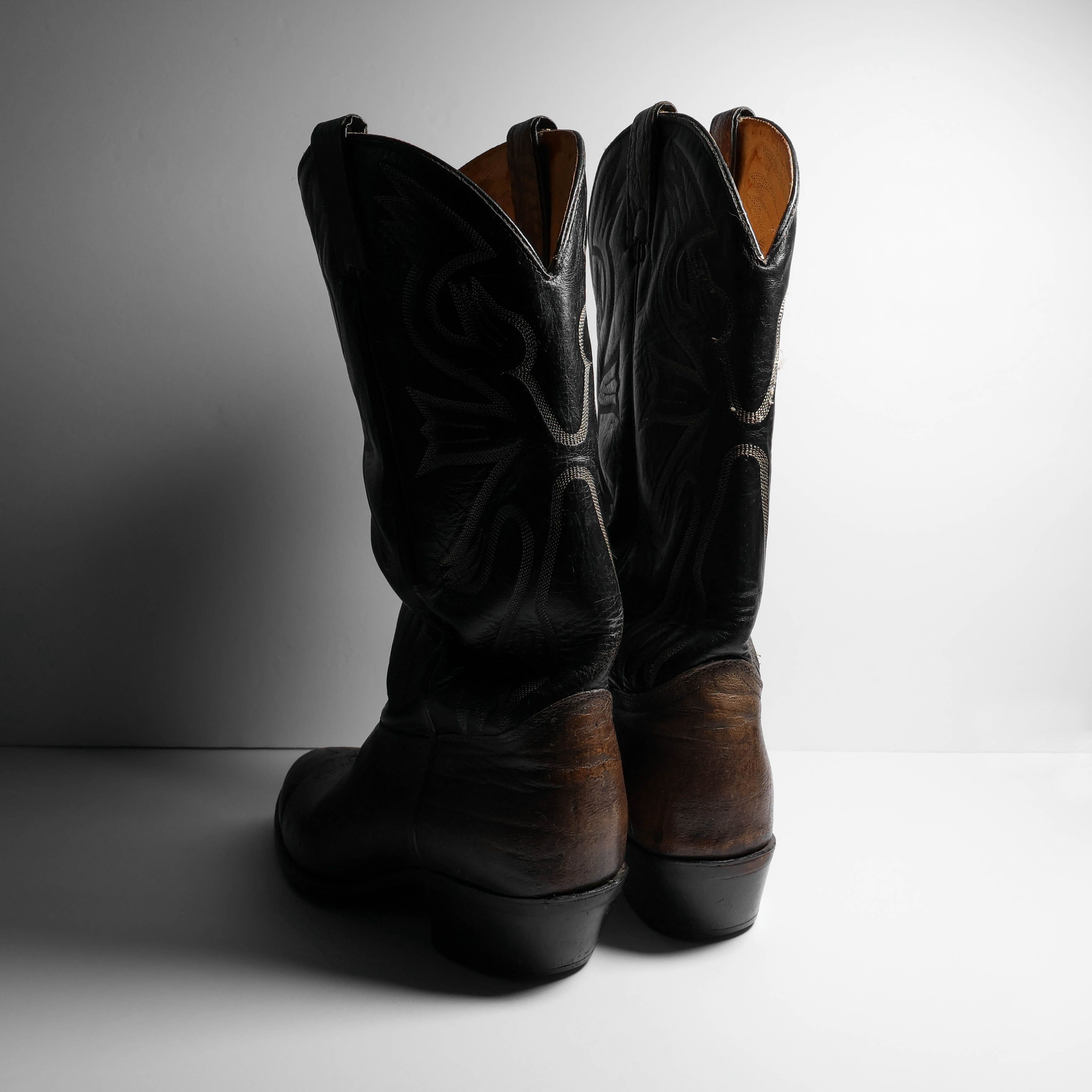 Vintage Rare VTG Texas Leather Brown & Black Western Boots USA Size US 8.5 / EU 41-42 - 4 Thumbnail