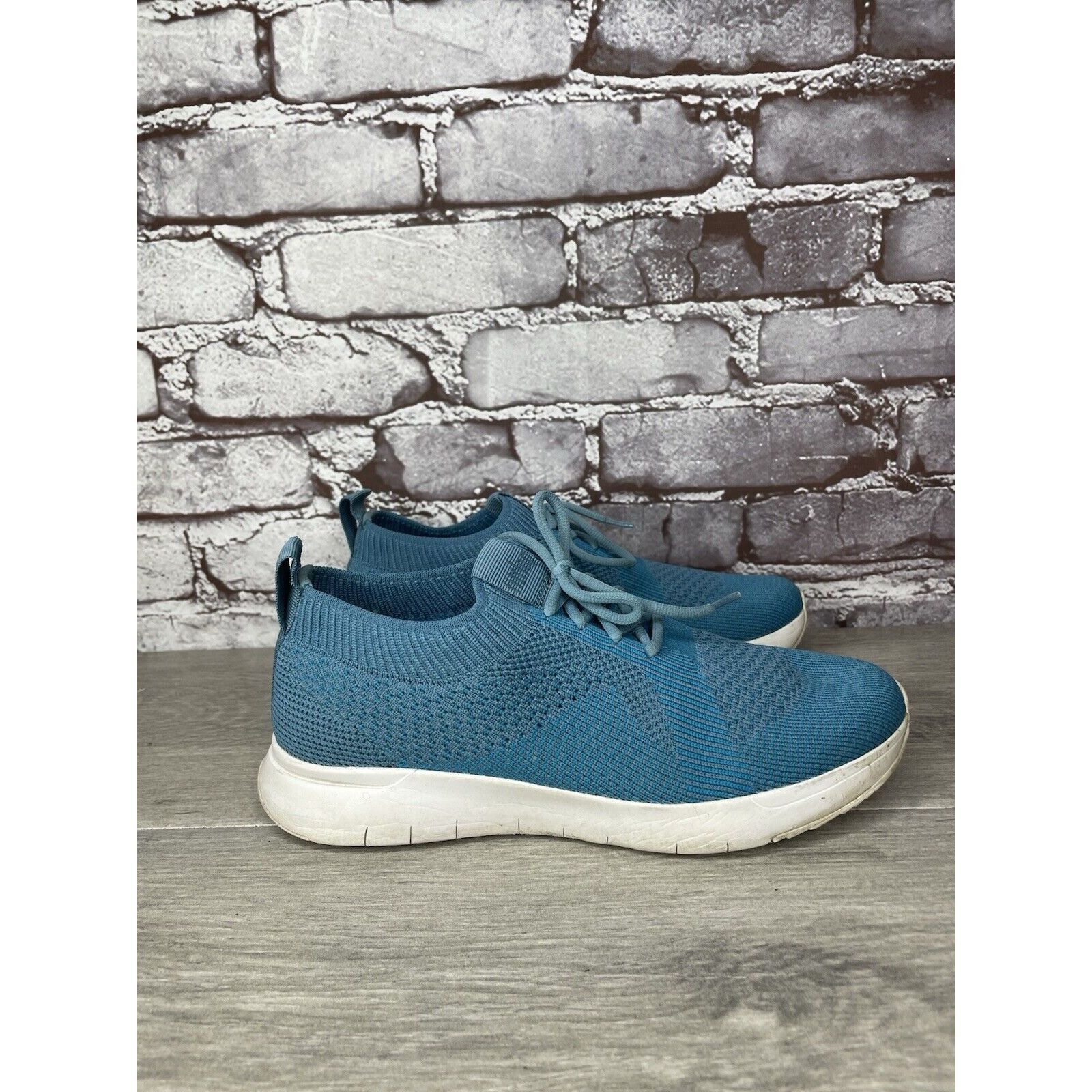 Other FITFLOP UBERKNIT Teal Blue Stretch Knit Mesh Wedge Sneakers Size US 6 / IT 36 - 2 Thumbnail