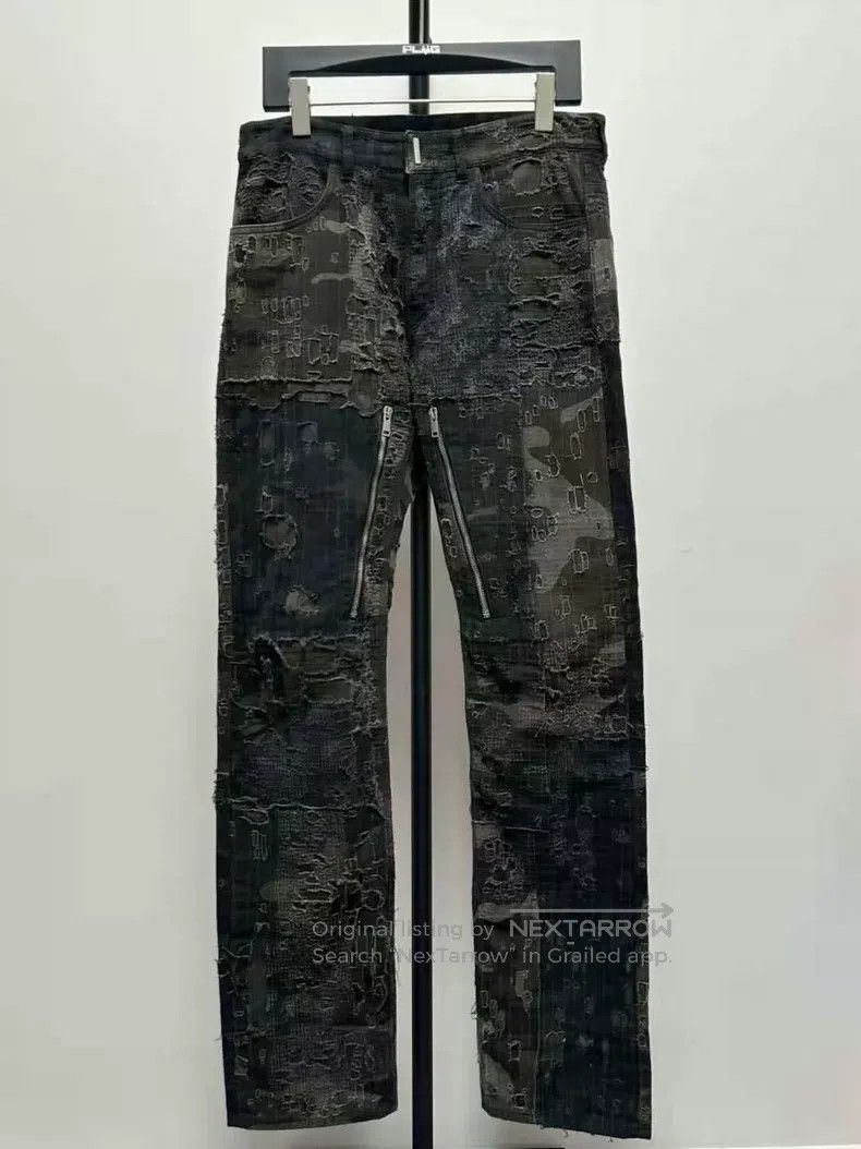 Givenchy Givenchy Black-Green Boro Ripped Double-Zip Denim Pants Size US 32 / EU 48 - 1 Thumbnail