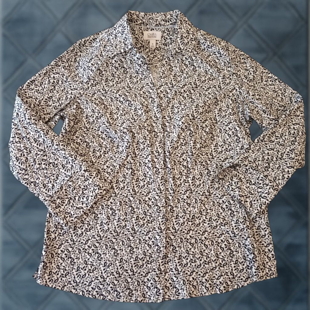 Croft & Barrow Croft & Barrow Shirt Womens Medium Black Floral Long Sleeve Button Up Size M / US 6-8 / IT 42-44 - 1 Thumbnail