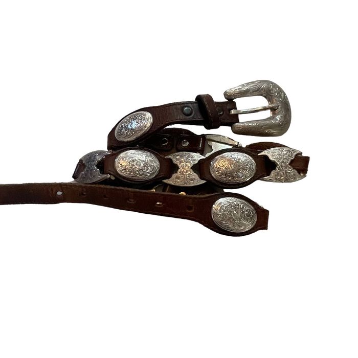Ceinture Enfant Cowgirl En Cuir Véritable Noir Avec Strass Et Boucle Concho - Taille 36 (34-35 Pouces) - Neuf Avec étiquettes