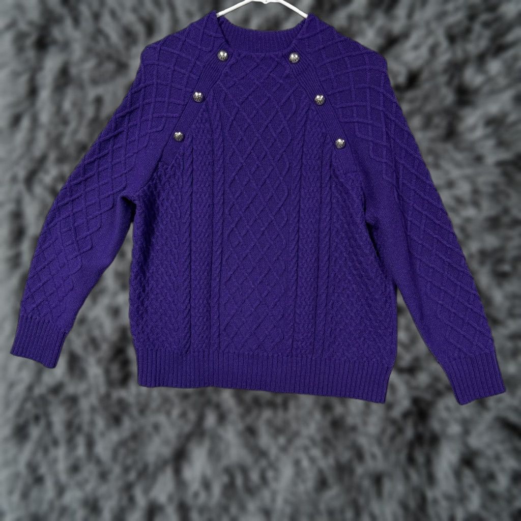 Talbots Talbots Sweater Womens LP Petite Purple Cable-Knit Crew Neck Casual Preppy Layering Size L / US 10 / IT 46 - 1 Thumbnail