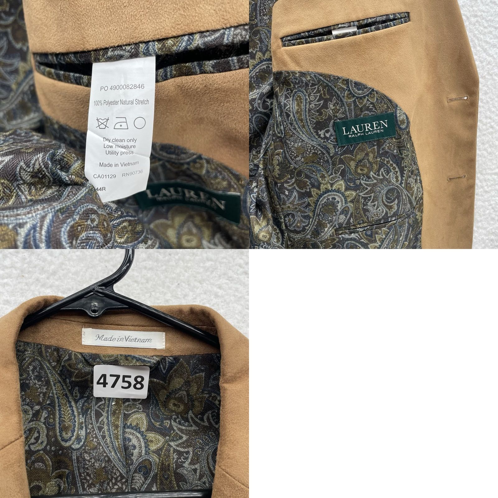 Ralph Lauren Lauren Ralph Lauren Blazer Mens 44R Brown Paisley Lined Stretch Polyester Size 44R - 10 Thumbnail