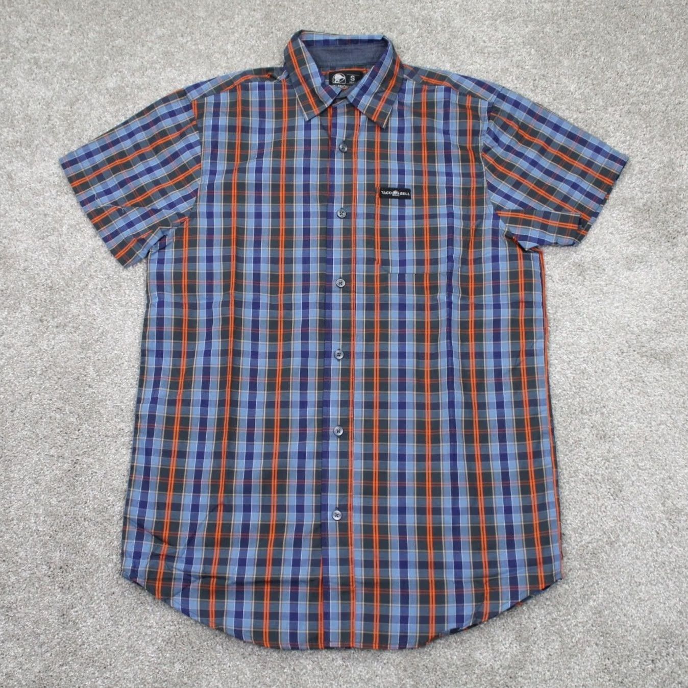 Bell Taco Bell Mens Small Blue/Orange Plaid Short Sleeve Button-Up Shirt Size US S / EU 44-46 / 1 - 2 Thumbnail