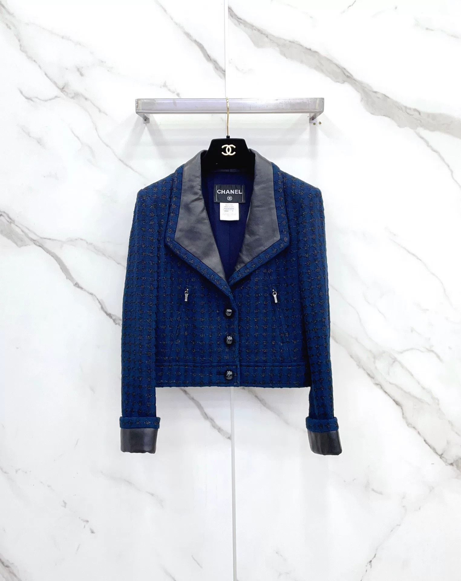 Chanel Chanel Dark Blue Tweed & Sheepskin Coat Size XS / US 0-2 / IT 36-38 - 1 Thumbnail