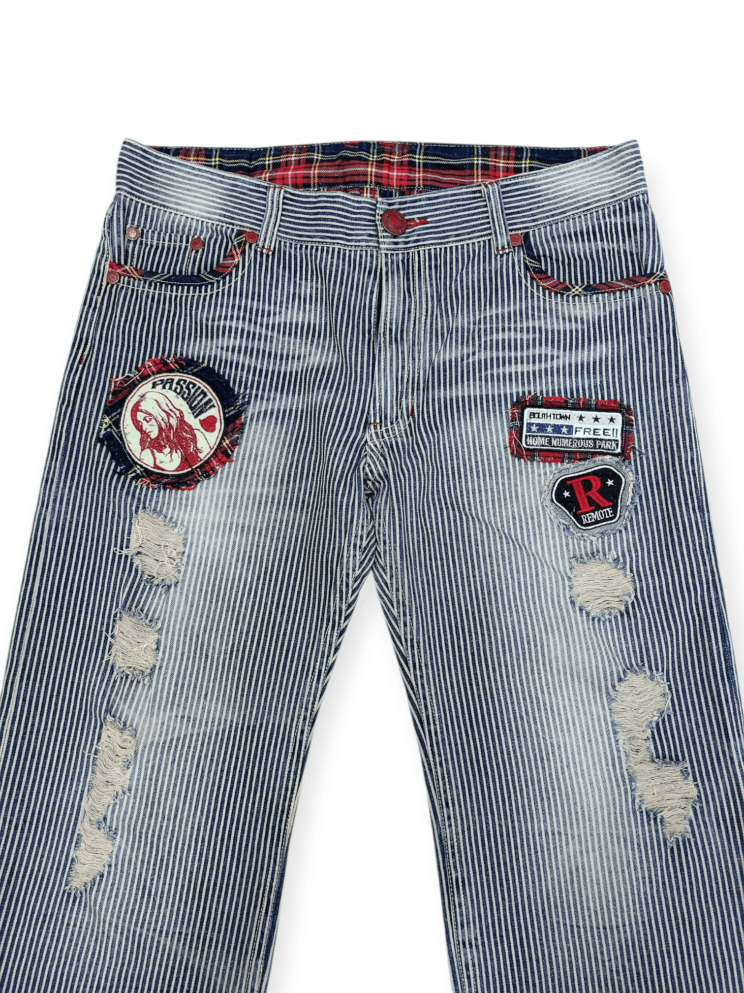 If Six Was Nine Y2K Patchwork Hickory Stripe Baggy Original Jeans Size US 35 - 4 Thumbnail