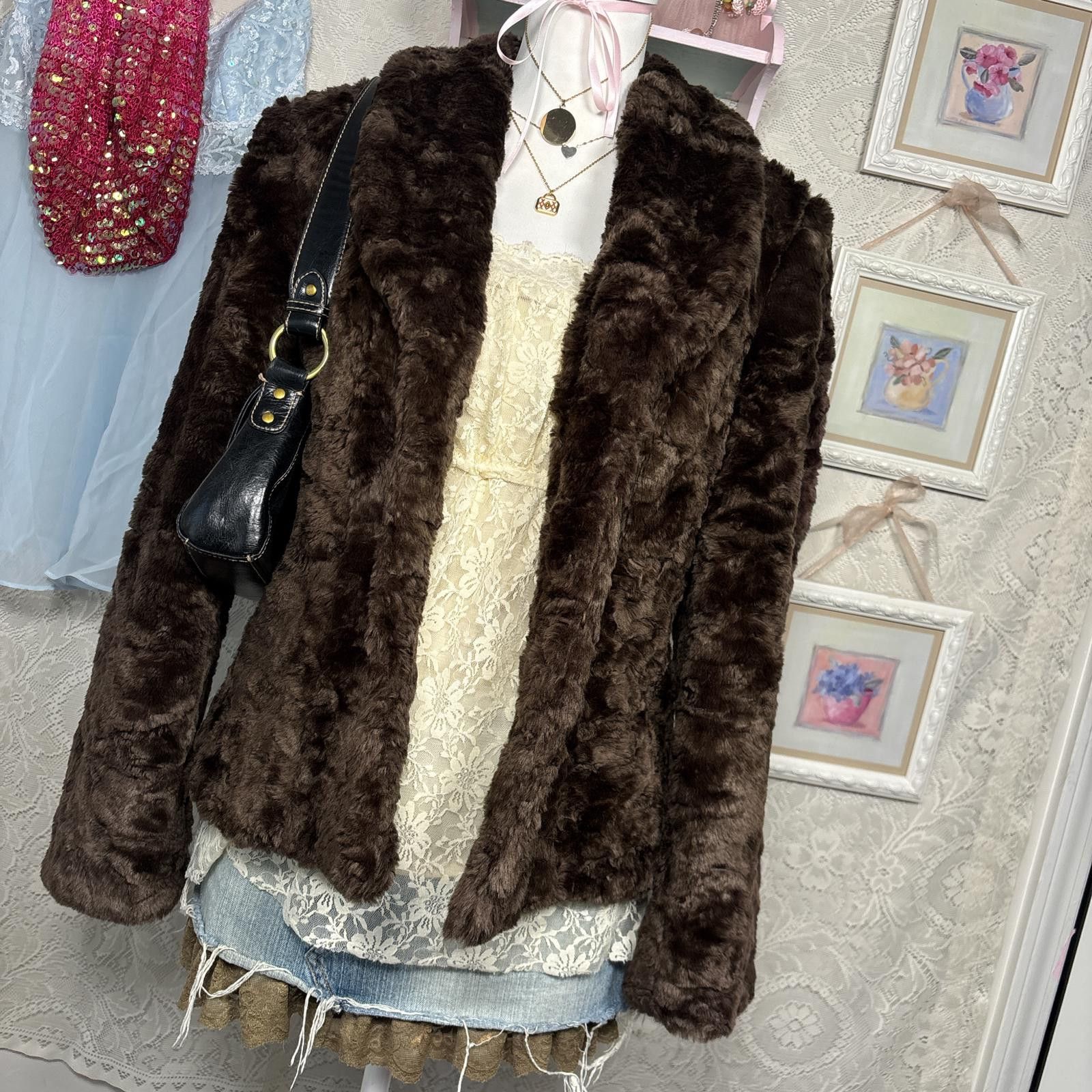Style & Co vintage faux fur brown cozy jacket Size M / US 6-8 / IT 42-44 - 4 Thumbnail
