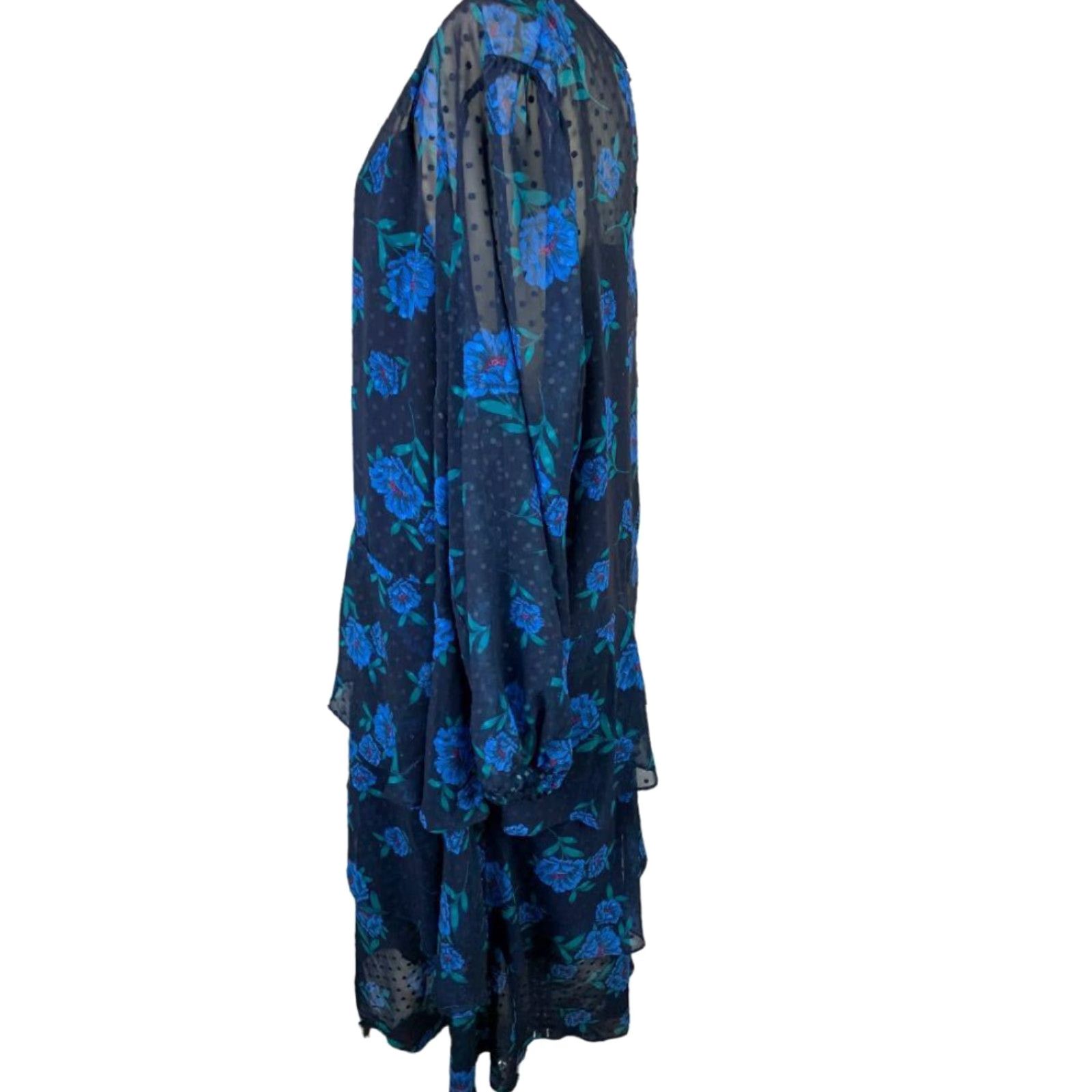 Vintage VINTAGE 24W Draper James for Eloquii Women's Blue Floral Swiss Dot Dress Dress Size 4XL / US 24-26 - 4 Thumbnail