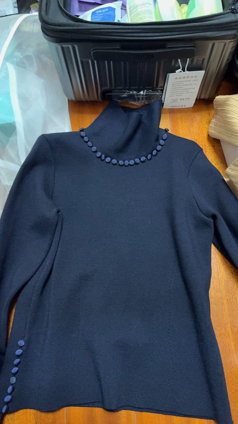 THOM BROWNE Navy Turtleneck Wool Sweater - dmc