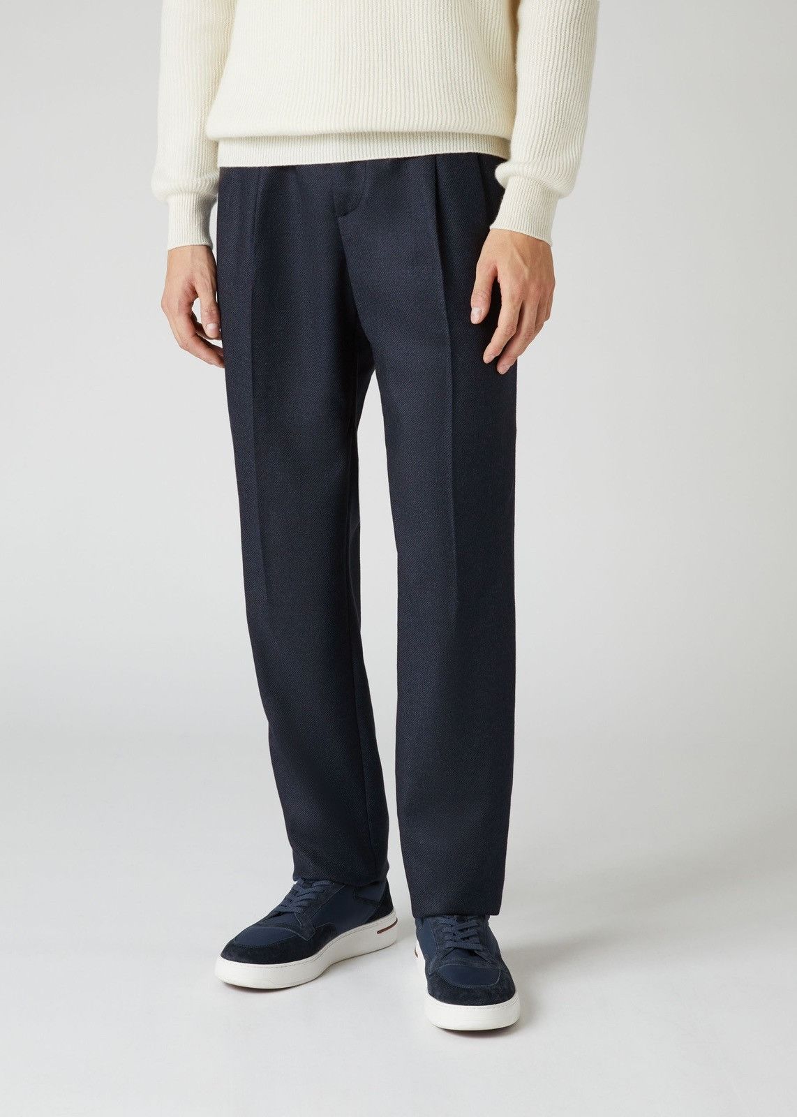 image of Loro Piana O1Loc1C0124 City Two Pinces Trouser In Navy Blue, Men's (Size 34)