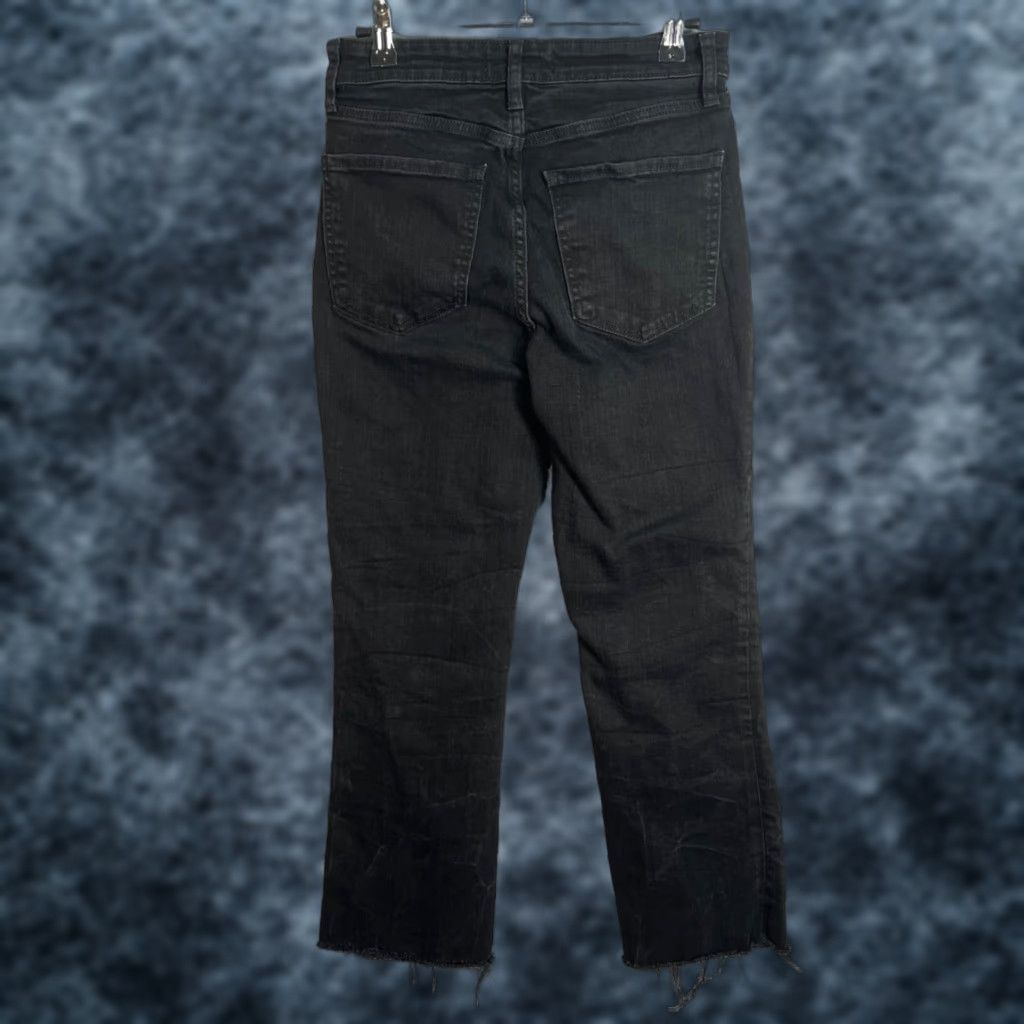 Zara Zara Womens Jeans Size 4 Black Frayed Hem Straight Leg Cotton Blend Denim Size 27" / US 4 / IT 40 - 1 Thumbnail