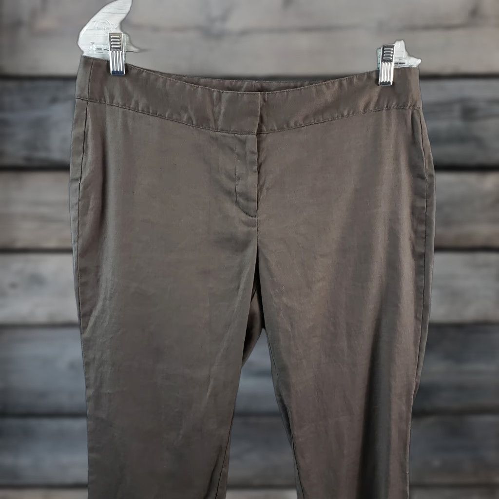 J. Jill J Jill Womens Cropped Pants Sz 10 Brown Linen Blend Mid Rise Cotton Linen Flat Front 24 Inseam Womens Size 32" / US 10 / IT 46 - 1 Thumbnail