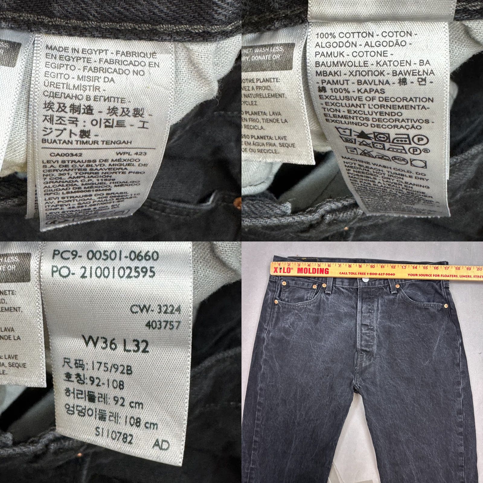 Levi's VINTAGE Levis 501 Jeans Mens 34x30 Black Denim Pants Button Fly Work Dark (Tag36x32) Size US 36 / EU 52 - 8 Thumbnail