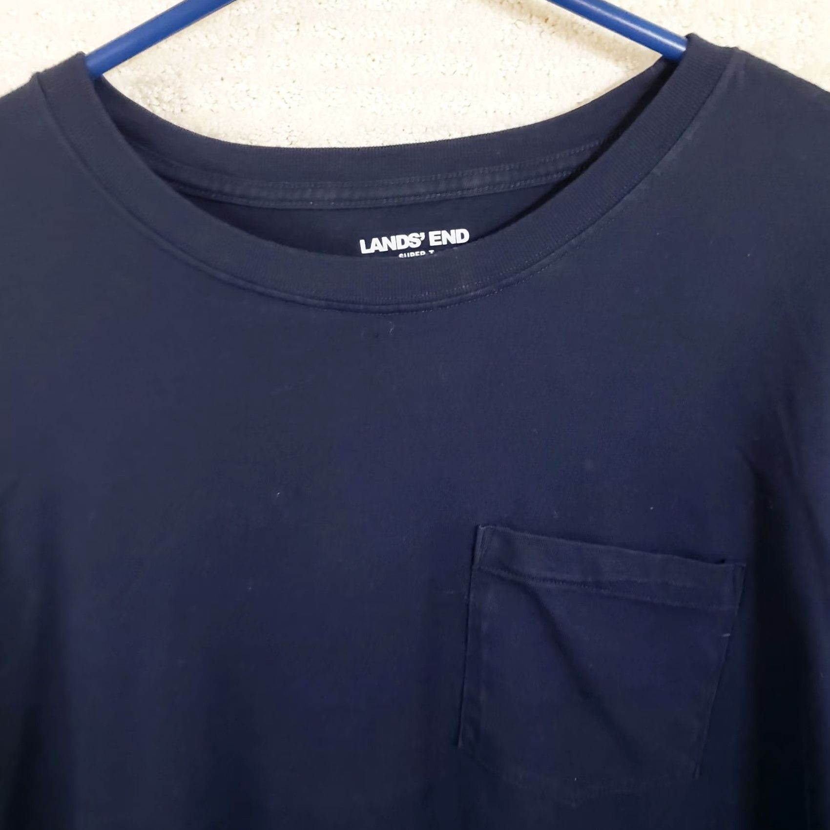 Lands' End Lands' End Men’s Super-T Long Sleeve T-Shirt Navy Blue XXL Regular Pocket 100% Cotton Jersey Crew Neck Shirt Men Size US XXL / EU 58 / 5 - 3 Thumbnail