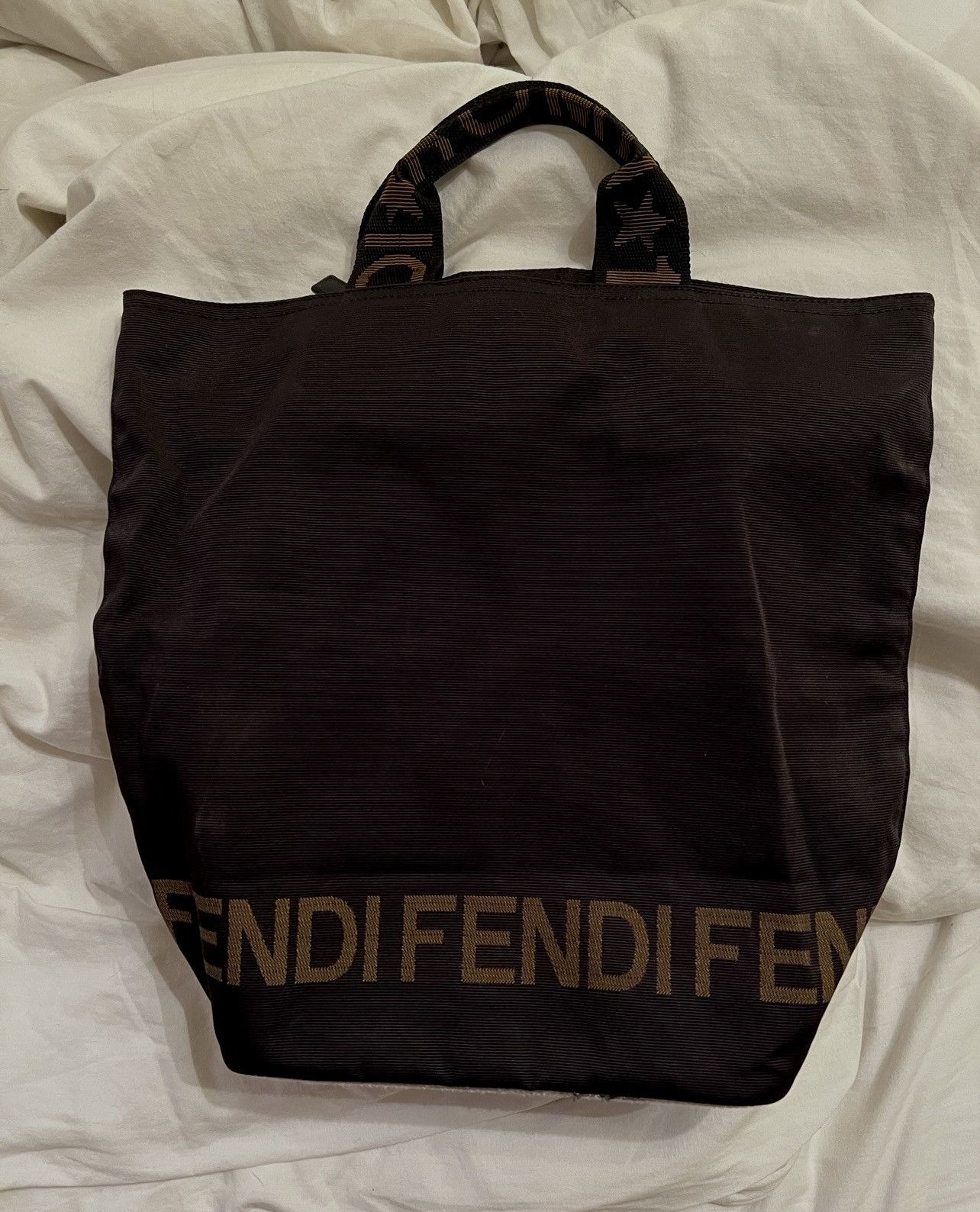 image of Fendi Roma 1925 Nylon Zipper Tote in Black, Women's
