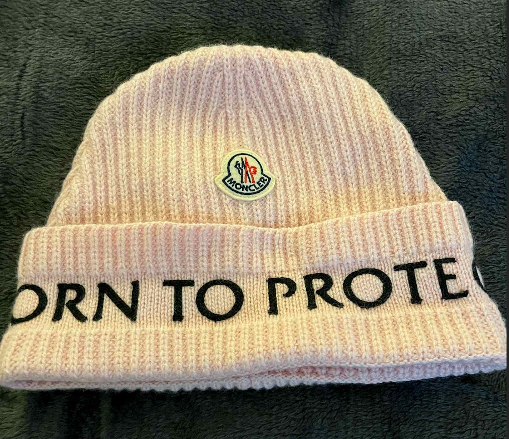 image of Moncler Born To Protect Beanie in Pink, Men's