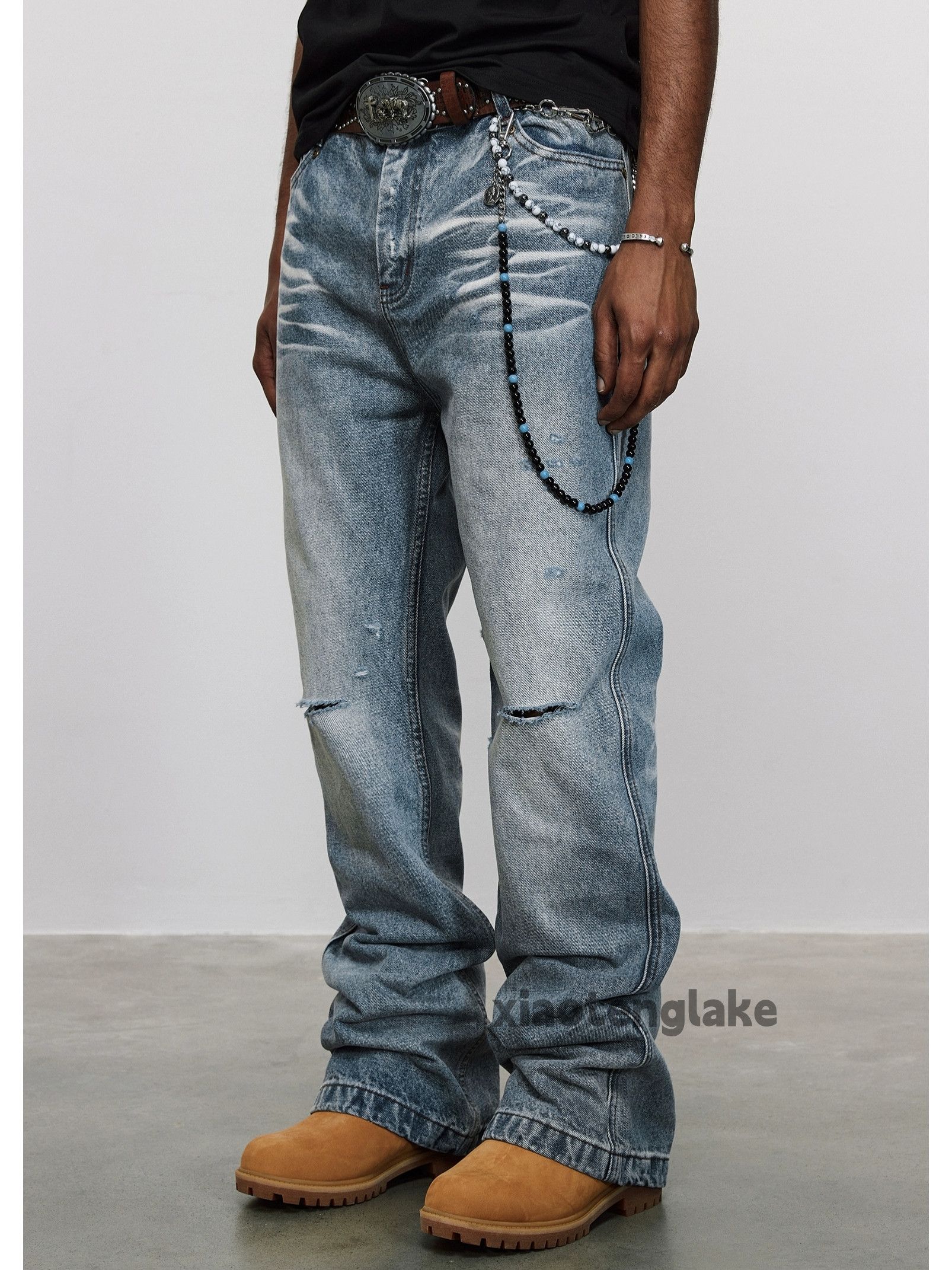 Jean × Vintage washed faded skate hiphop grunge flared ripped jeans Size US 34 / EU 50 - 4 Thumbnail