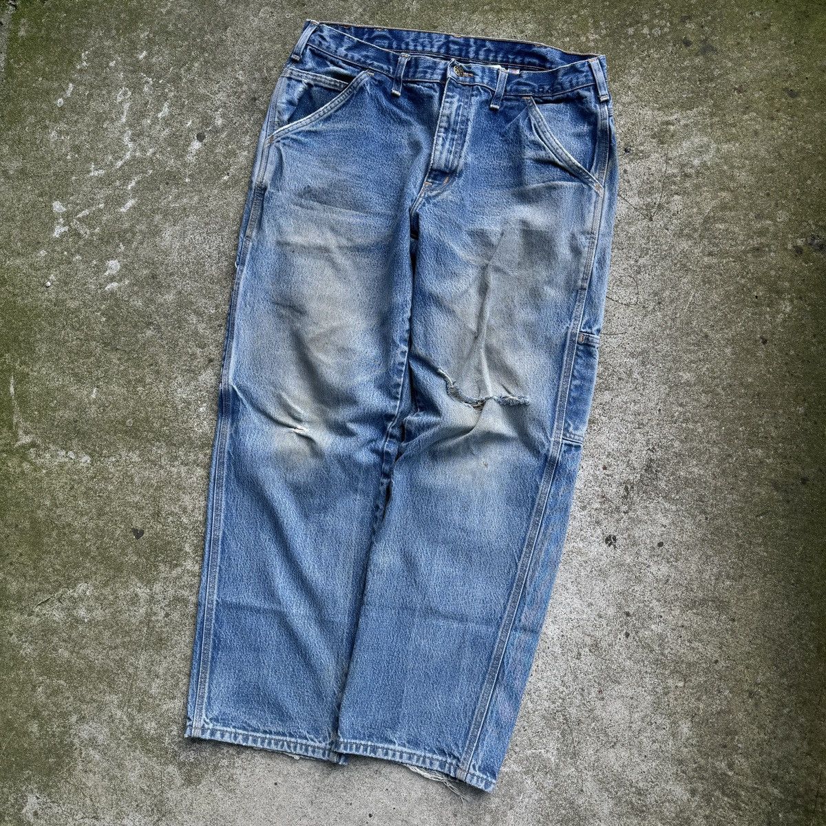 Vintage Sun Faded Thrashed Workwear Jeans ERD Grunge Distressed Size US 34 / EU 50 - 9 Thumbnail