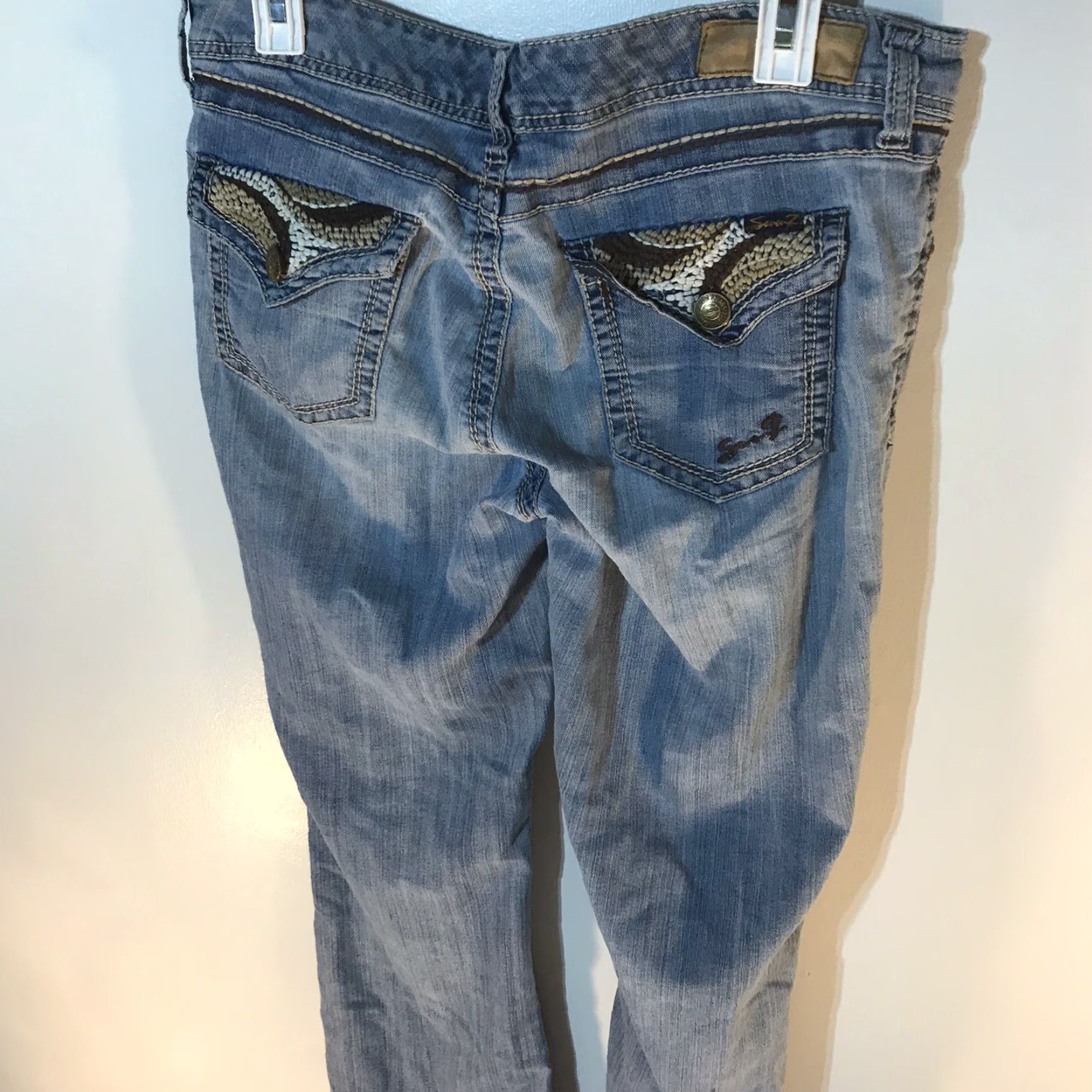 Vintage Seven7 Jeans Women Size 10 Light Wash Low Rise Bootcut Blue Denim 5-Pocket Embroidered Logo Size 32" / US 10 / IT 46 - 4 Thumbnail