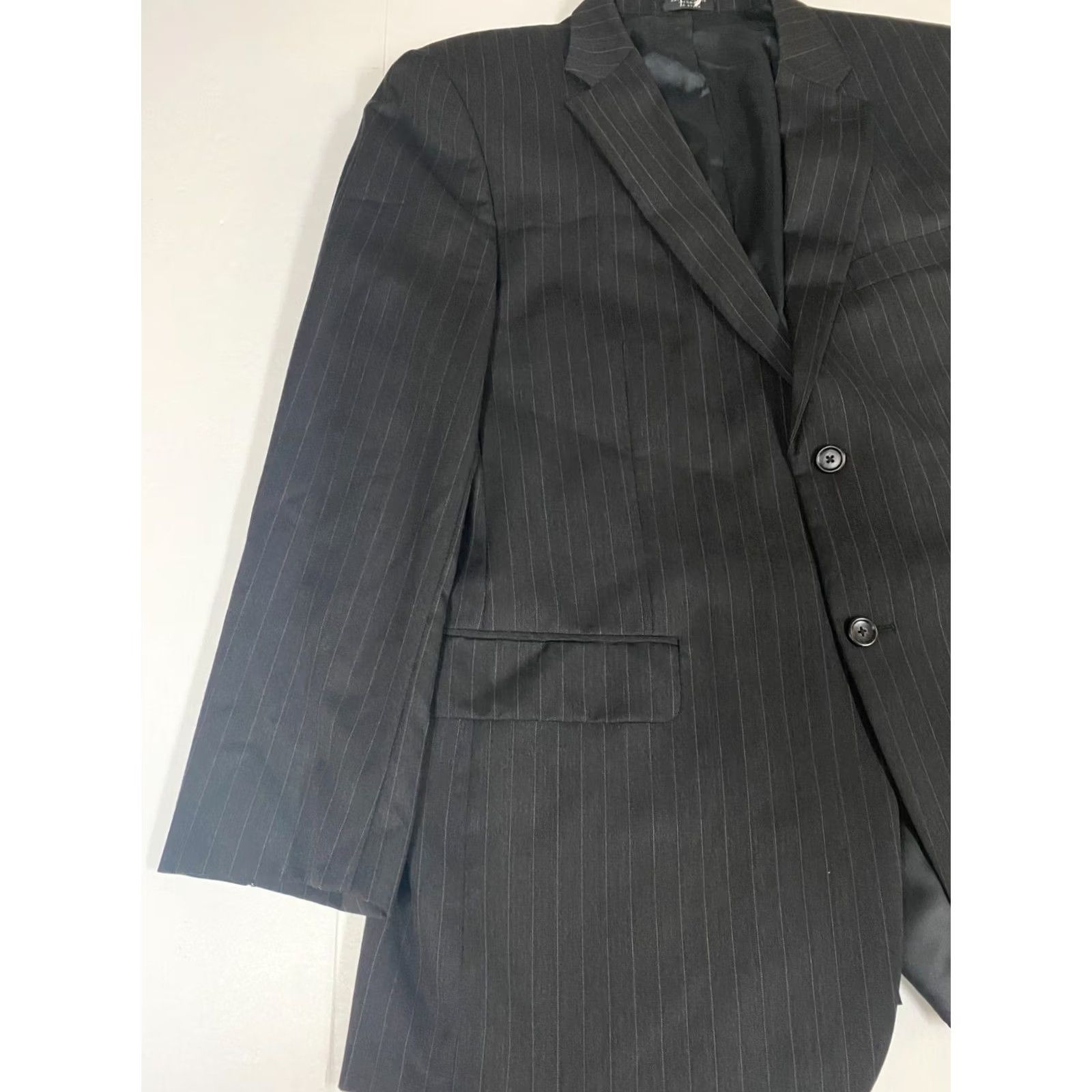 Jones New York Jones New York Mens Blazer 42 Black Classic Striped Tweed Wool Polyester Jacket Coat One Button Single-Breasted Peak Lapel Mens Blazer Size 42R - 3 Thumbnail