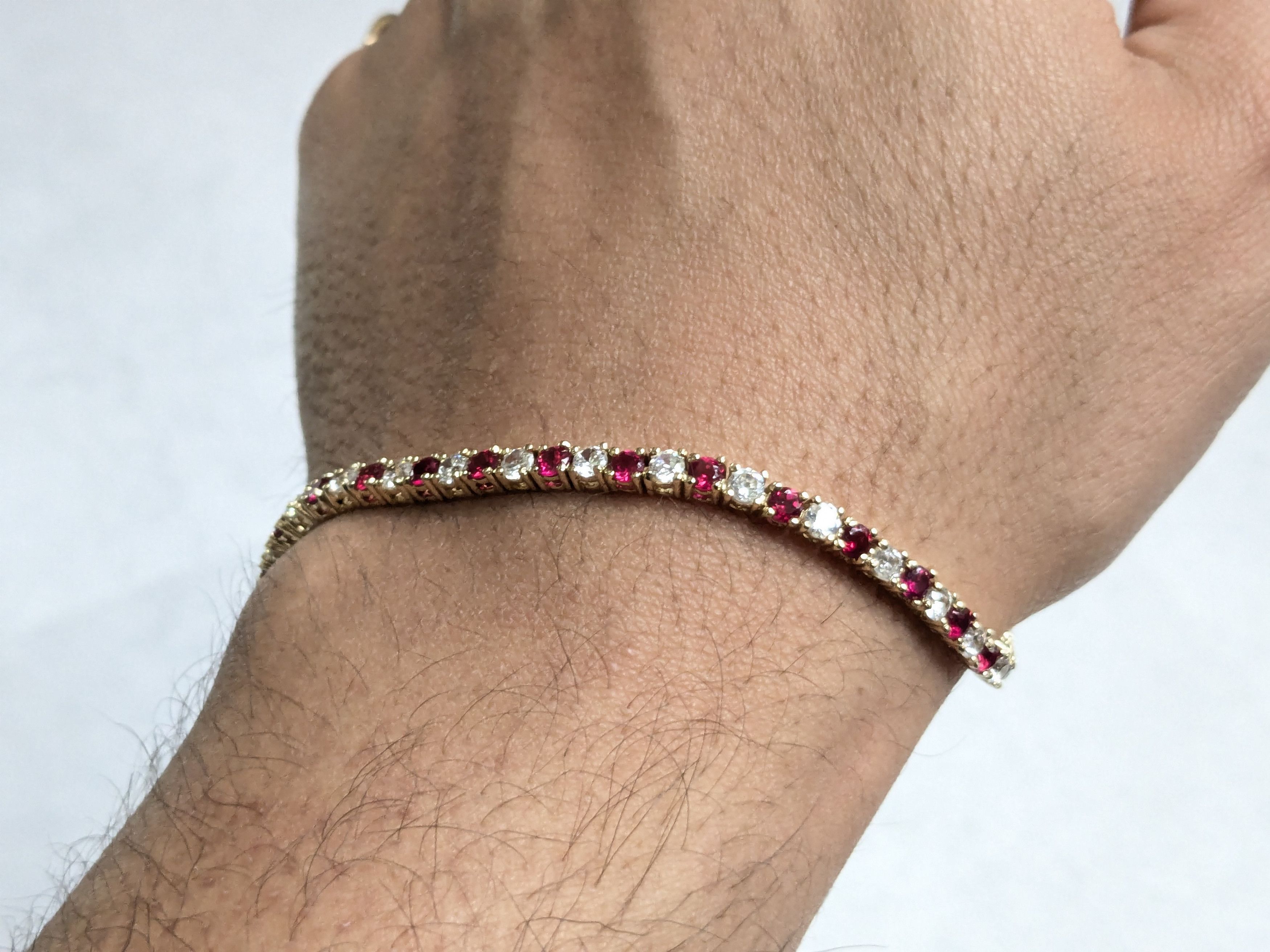 Jewelry Sterling Silver Tennis Bracelet Ruby CZ 7" Gold Plated Size ONE SIZE - 14 Thumbnail