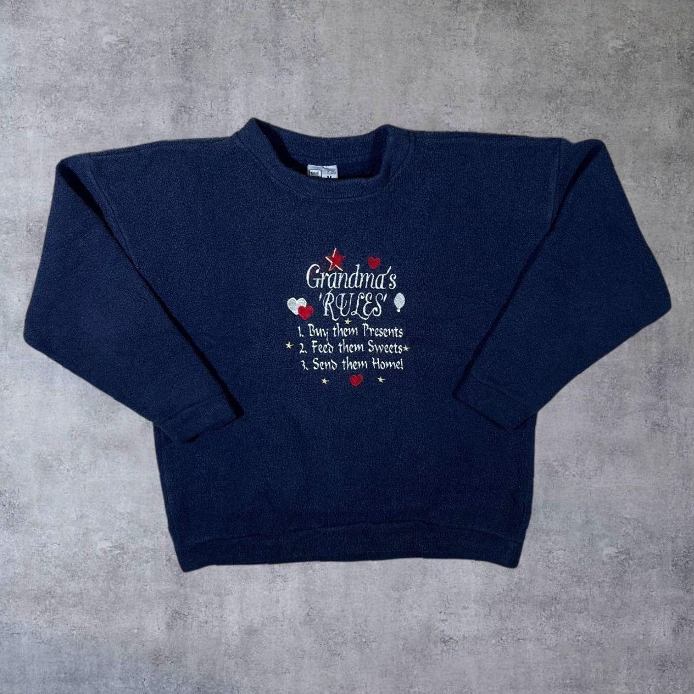 Vintage VINTAGE One Way “Grandma’s Rules” Embroidered Novelty Fleece Sweatshirt Medium Navy Blue Women’s/Men’s? Size US M / EU 48-50 / 2 - 2 Thumbnail