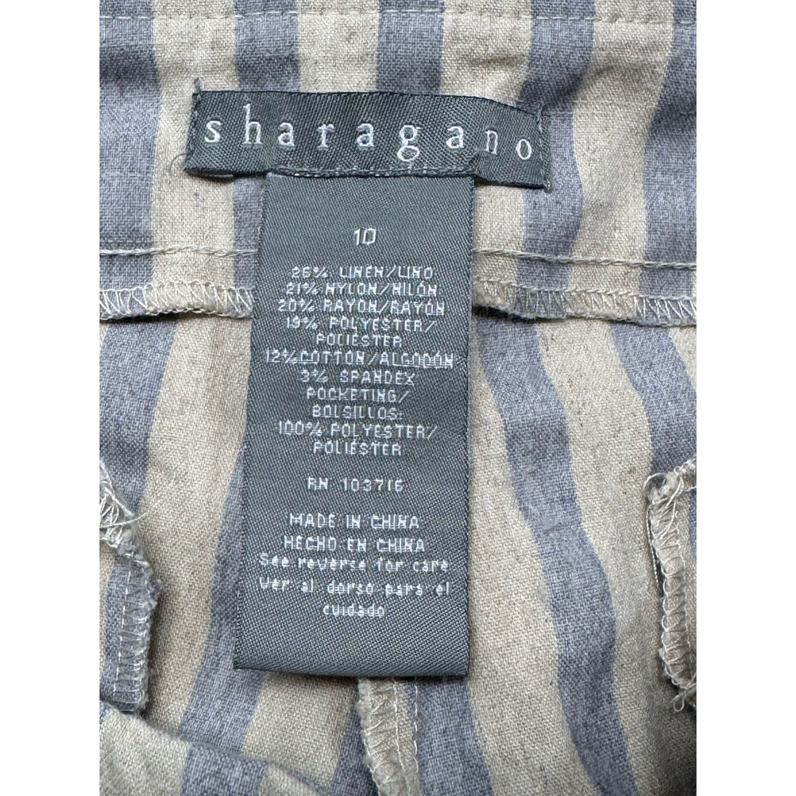 Other Sharagano Pull On Linen Blend Pants Blue Gray Stripe Size 10 Size 32" / US 10 / IT 46 - 7 Thumbnail