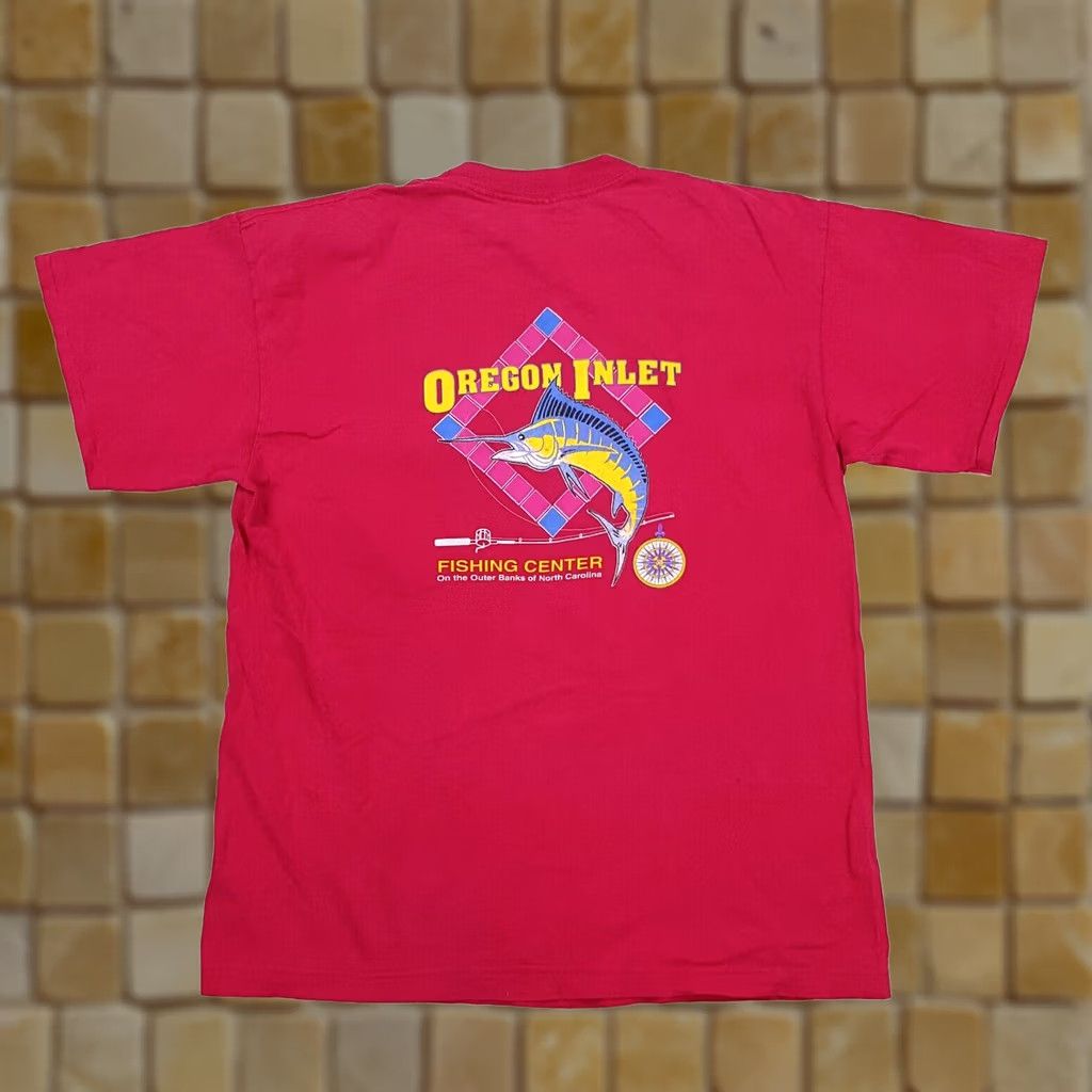 Pinko VINTAGE Oregon Fishing Distressed Pink Mens XL T Shirt 90s Size US XL / EU 56 / 4 - 1 Thumbnail