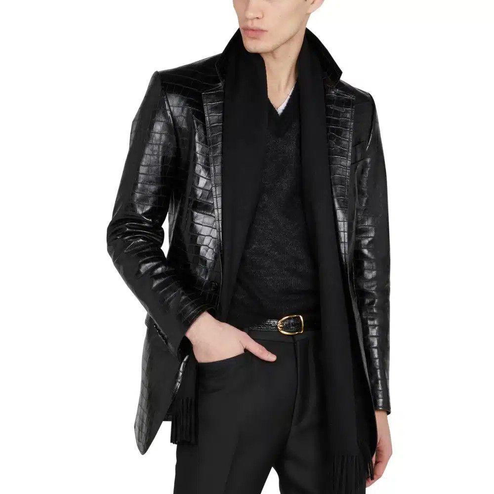 Tom Ford o1loc1c0725 LJT007 Printed Croc Sartorial Blazer in Black Size US L / EU 52-54 / 3 - 2 Thumbnail
