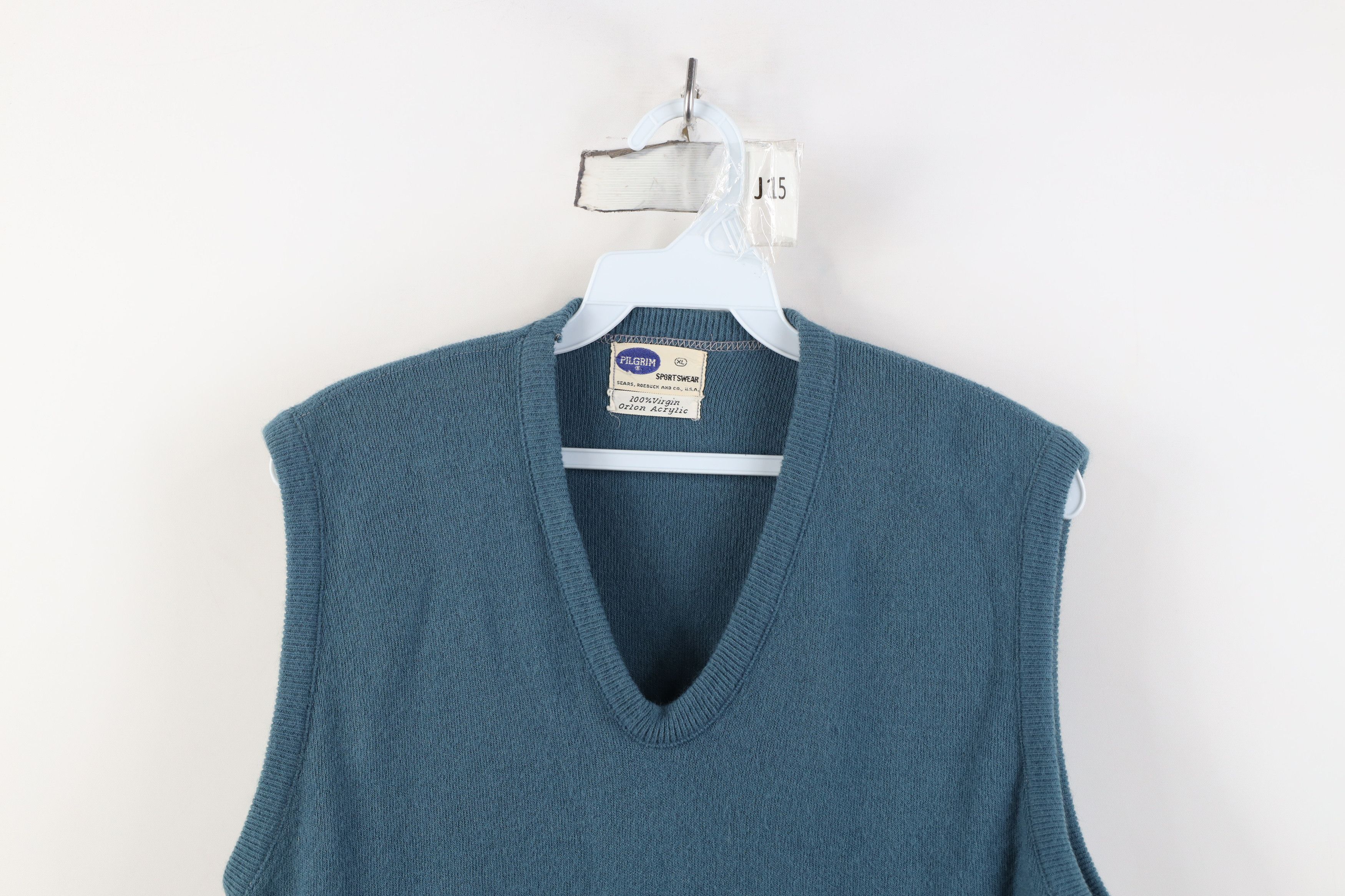 Vintage Vintage 50s Pilgrim Soft Knit V-Neck Sweater Vest Teal USA Size XL / US 12-14 / IT 48-50 - 2 Thumbnail