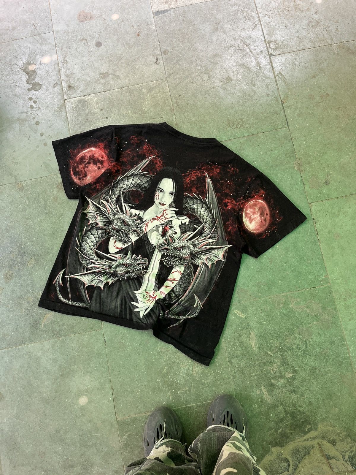 Vintage Rare Vintage Y2K AOP Dragon Tee – All Over Single Stitch Size US XL / EU 56 / 4 - 2 Thumbnail